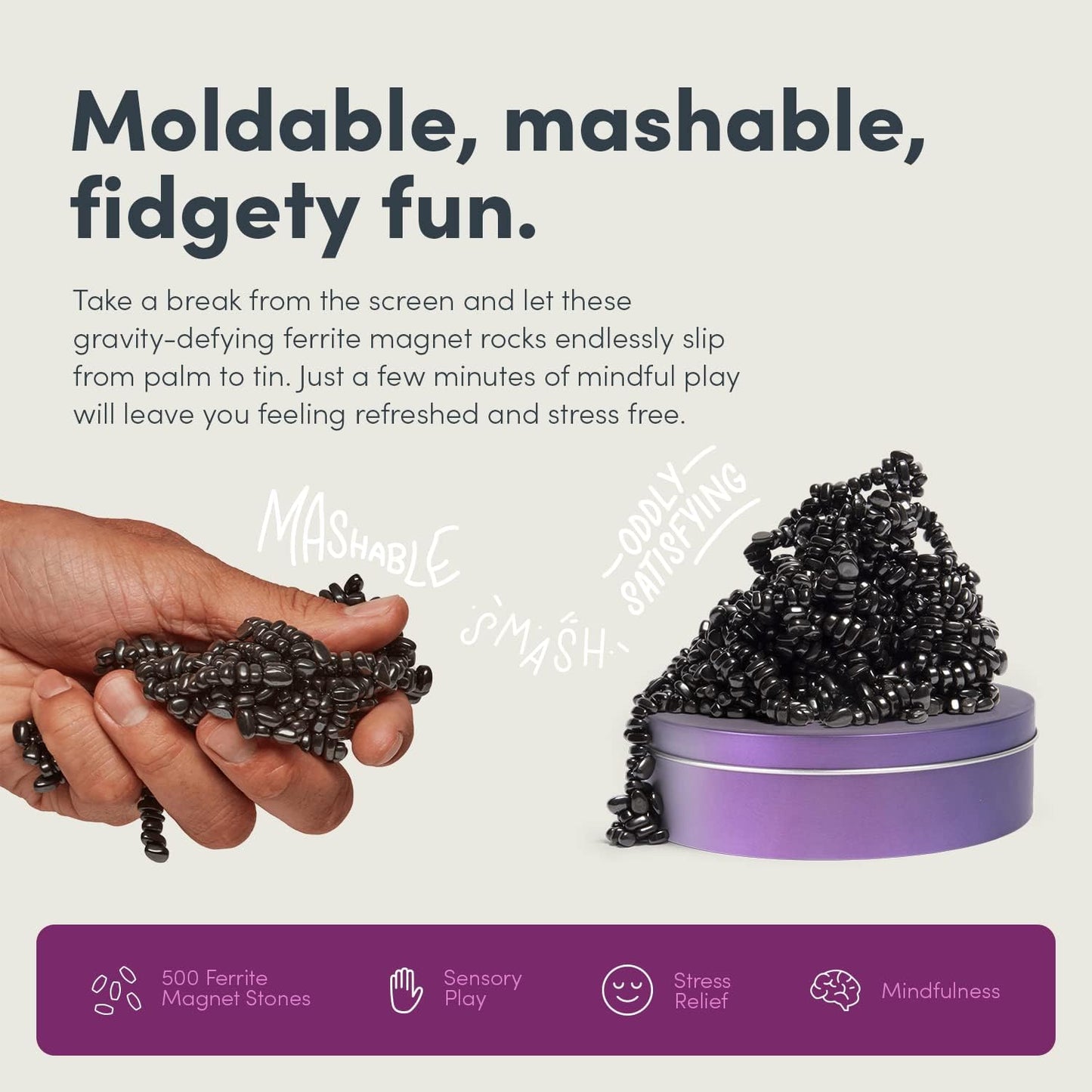 Speks Crags Ferrite Putty | Over 1,000 Smooth Ferrite Stones in a Metal Tin | Fun Quiet Fidget Toys for Adults and ADHD Desk Toys for Office | Vitality, Large