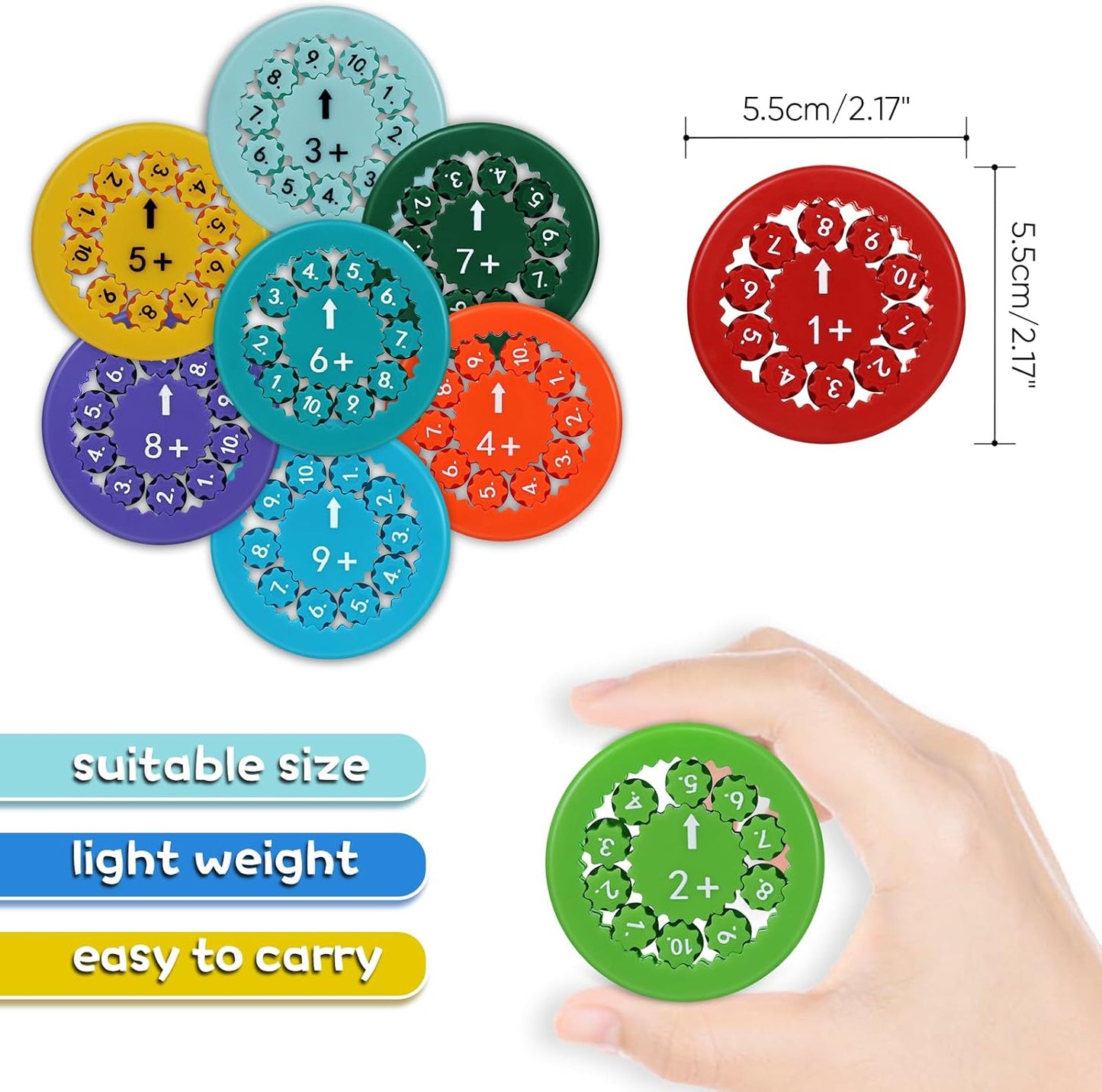 Math Facts Fidget Spinners,9 PCS Number Fidgets Spinner,Mini Quiet Fidget Toys,New Counting Fidgeters Game for Kids (Addition&Subtraction)