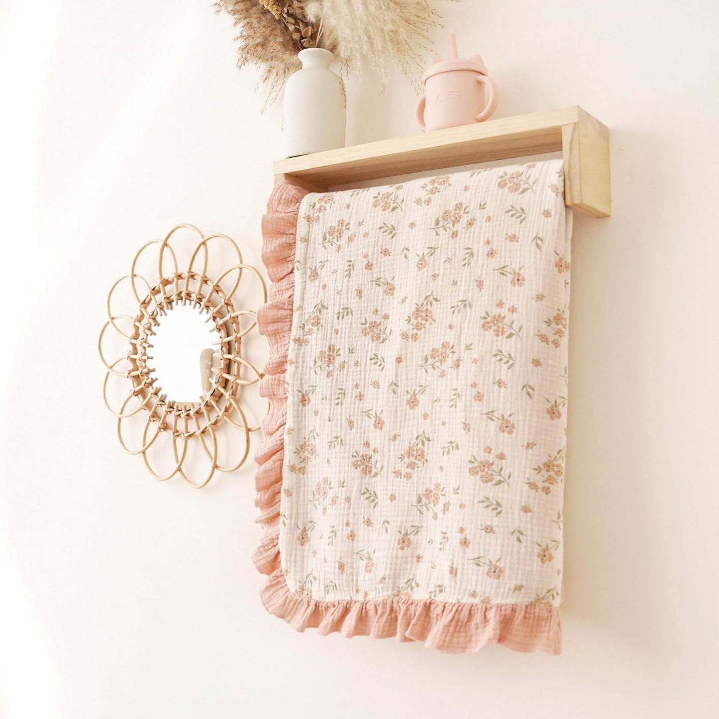 Konssy Flounce Muslin Baby Blankets, Cotton Crib Blanket for Baby Infant Toddler, Super Soft and Lightweight Nursery Blankets 40"x36" (Blossom)