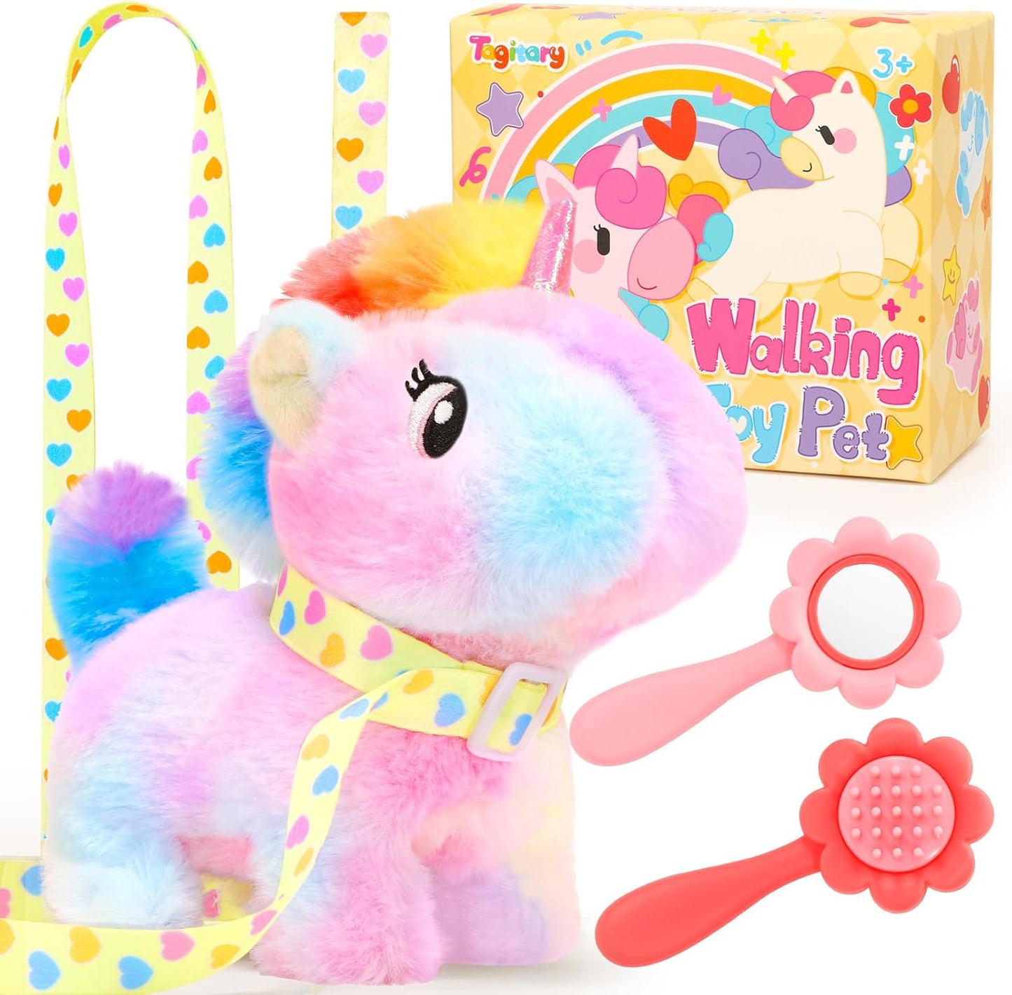 Tagitary Plush Toy Unicorn Stuffed Animal Toys for Kids with Sounds,Walking,Tail Wagging and Head Nodding,Interactive Unicorn Toy for Kids with Leash,Christmas Birthday Gift for Toddlers Kids