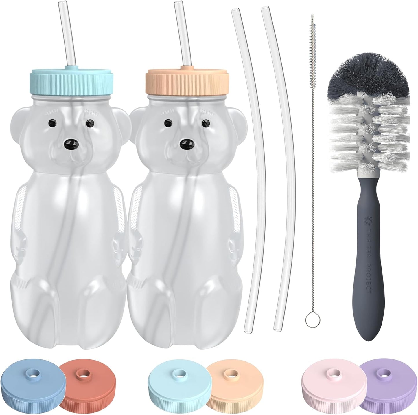 Honey Bear Straw Cup for Babies, 8oz Honey BearCup with Bottle Brush, 2-Pack Improved Lid Therapy Learning Honeybear Straw Cup for Baby, Blizzard & Creamsicle