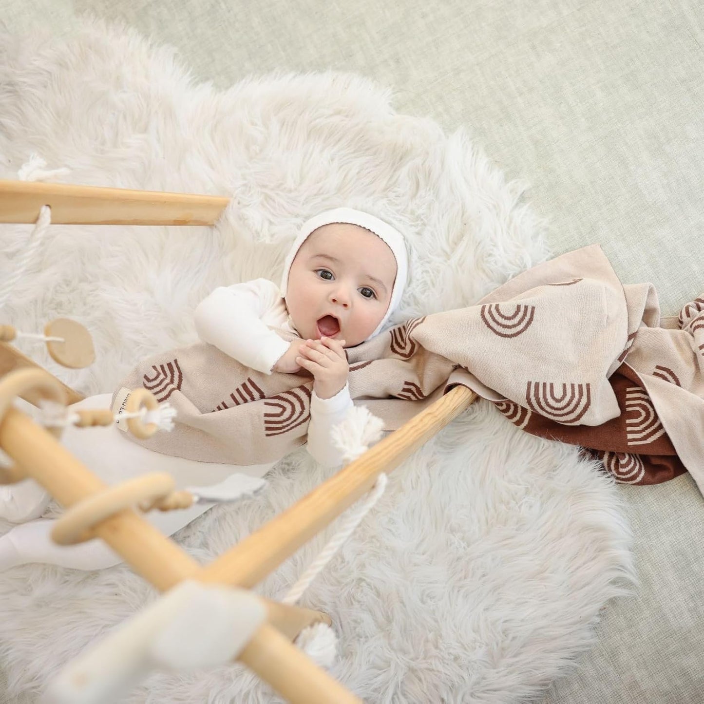 Baby Blanket for Girls and Boys - 100% Cotton Buttery Soft Cozy Receiving Swaddle Crib Stroller Blanket for Shower Gift Registry for Newborns, Infants, Toddlers (Rainbow - Taupe)