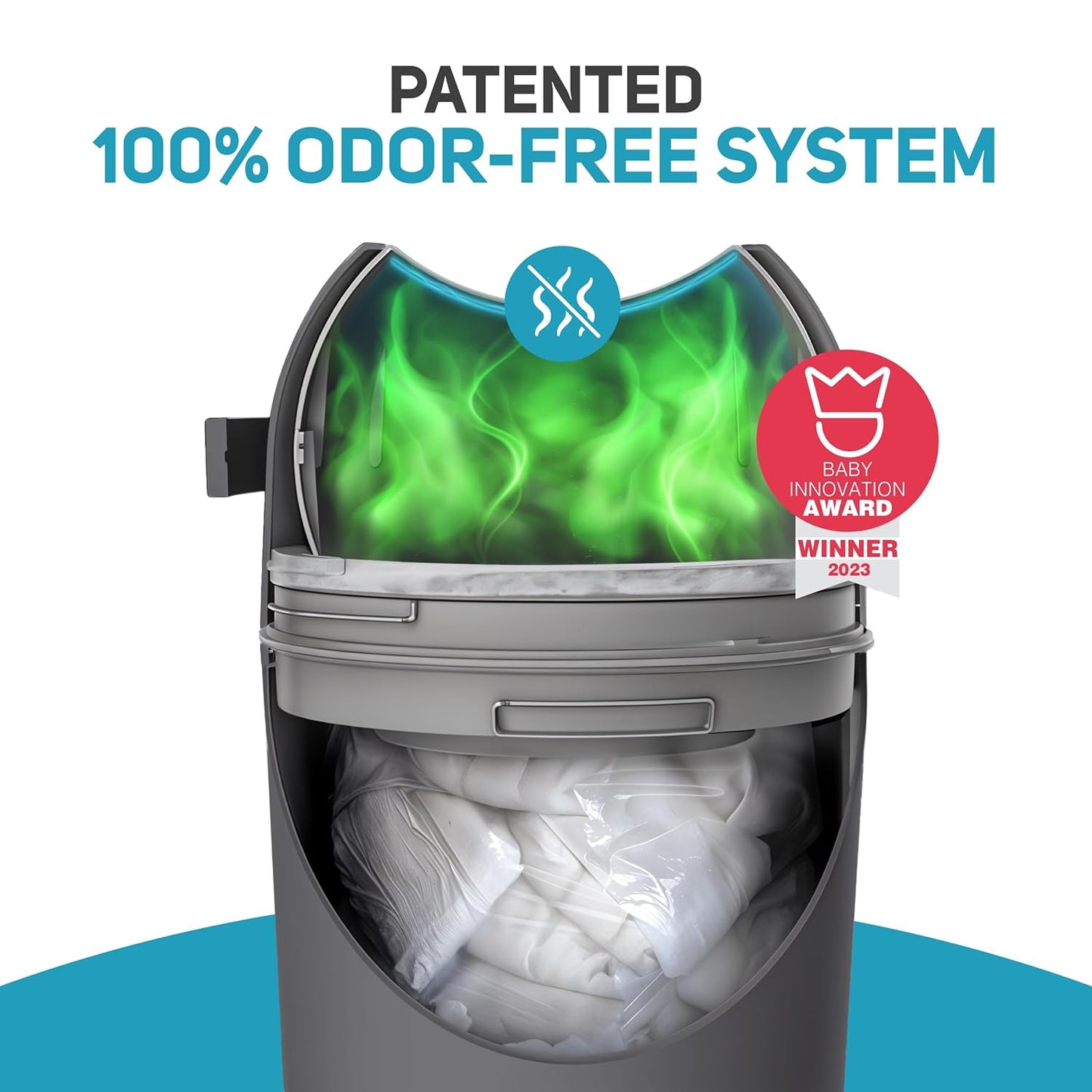 L.A. Baby Magic Diaper Pail - Patented 100% Odor-Free System with Child-Safe Lock - Award-Winning Design - No Refills Required - Works with Regular Trash Bags - Gray