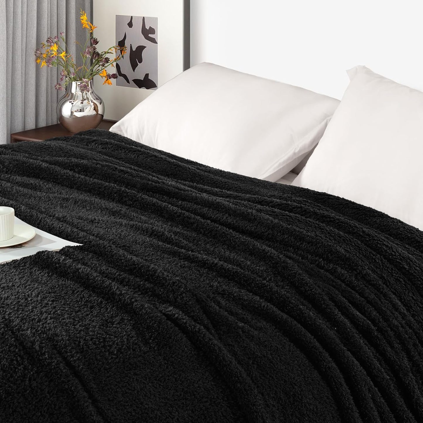 Exclusivo Mezcla Fleece Throw Blanket for Couch Sofa, Soft Warm and Fluffy Blankets for Women Men Girls Kids, Suitable for All Seasons, Black, 50x60 Inches