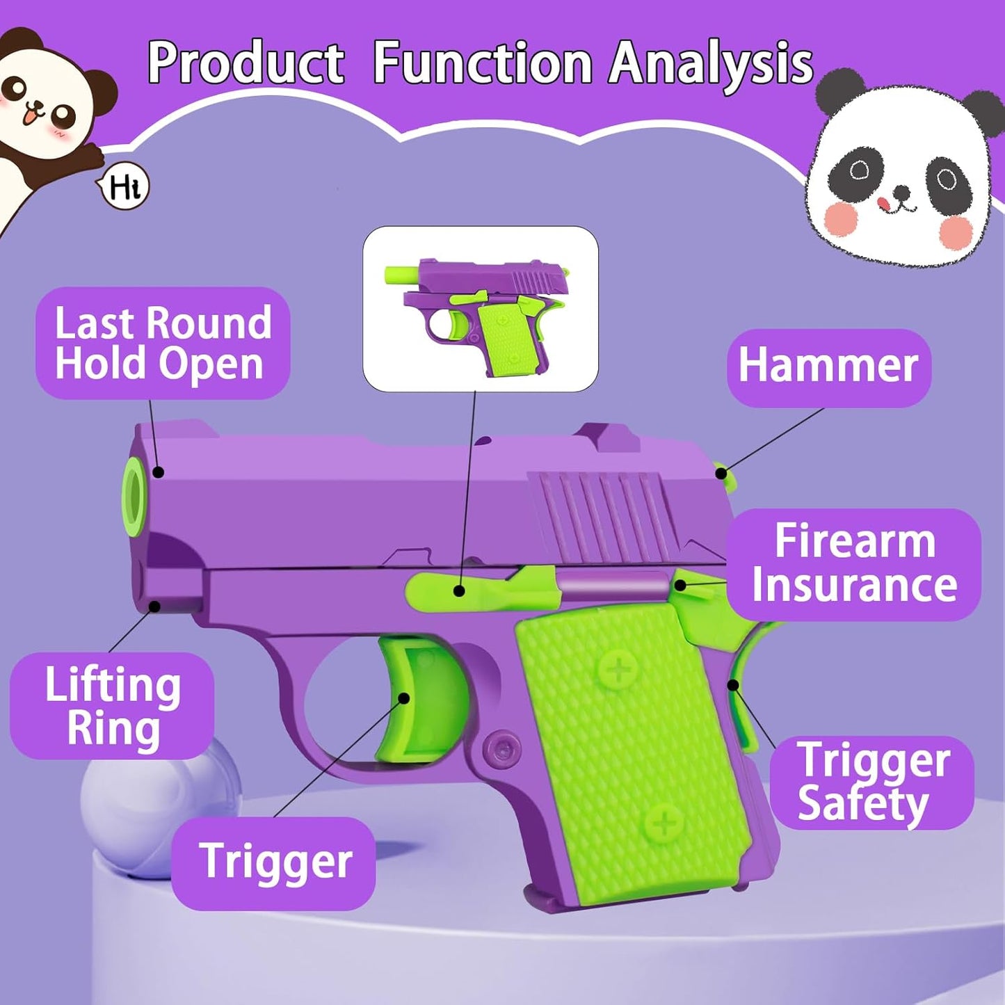 1911 3D Printed Small Pistol Toys Gravity Gun Toy Pístol Fidget Toys Adults Stress Relief Pistol Toy Sensory Toys for Kids Friends Christmas Birthday Gift-Purple