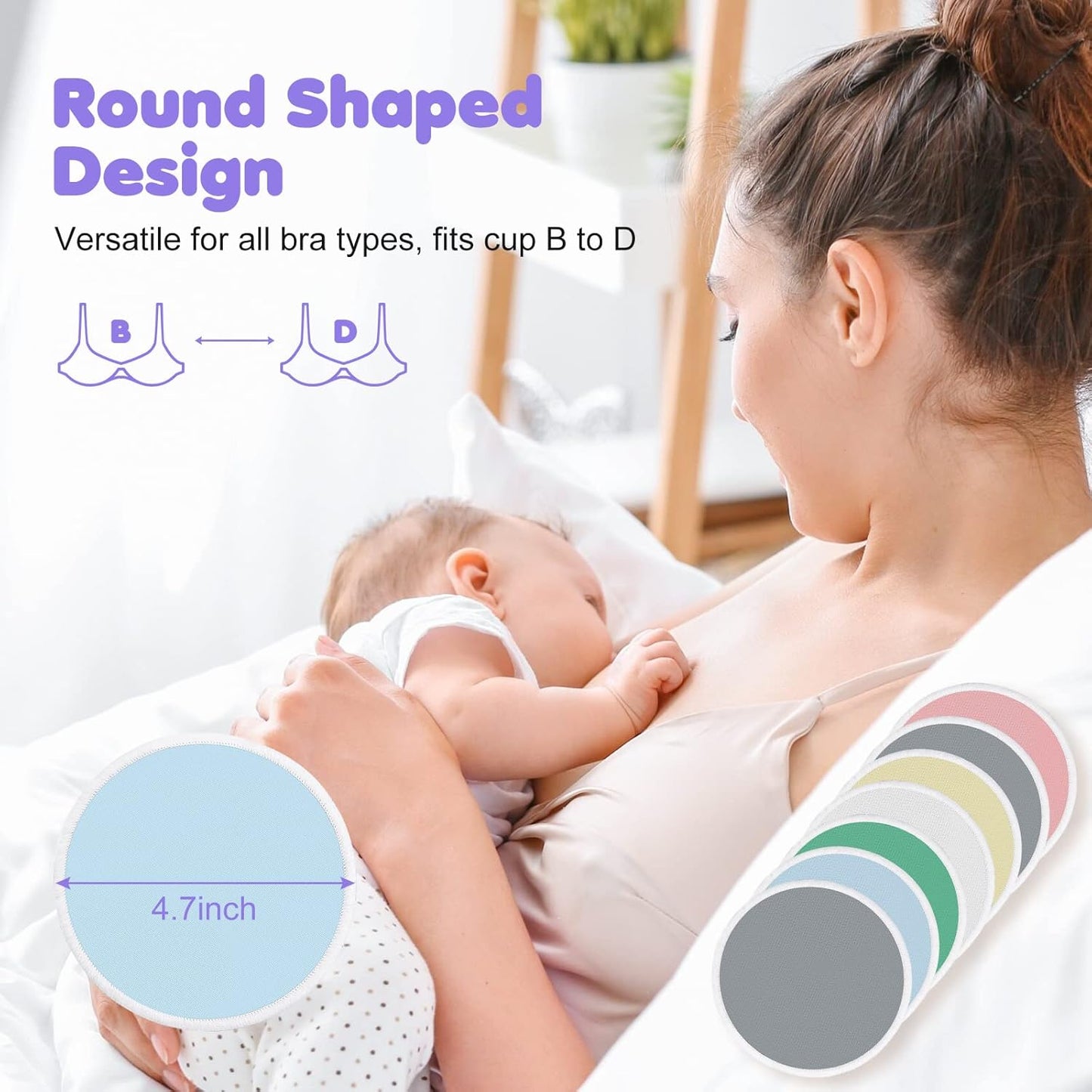 14 PCS Reusable Breast Pads for Breastfeeding – Washable Nursing Pads, Reusable Nursing Pads with Wash & Carry Bags, 4.7 Inch