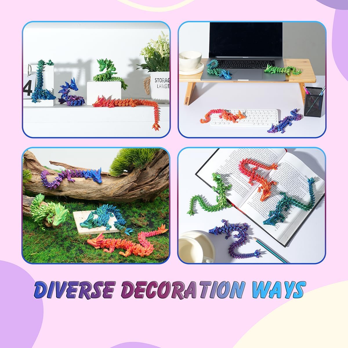 12" 3D Printed Dragon, Articulated Dragon, Crystal Dragon, Dragon Fidget Toy, Home Office Decor Executive Desk Toy (Green)