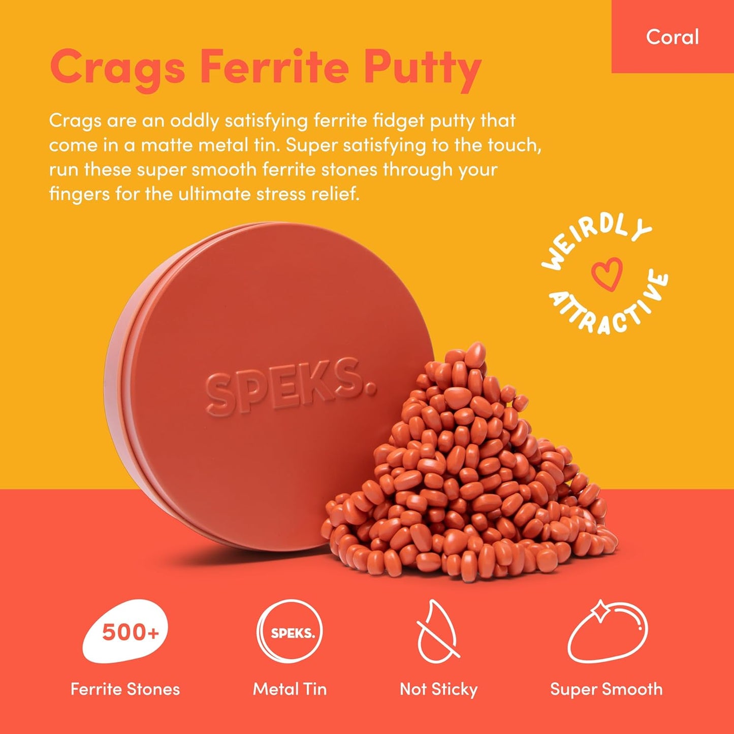Speks Crags Ferrite Putty, Over 1,000 Ferrite Stones in a Metal Tin, Seriously Satisfying Fidget Toys for Adults and Desk Toys for Office, Matte Coral, Large