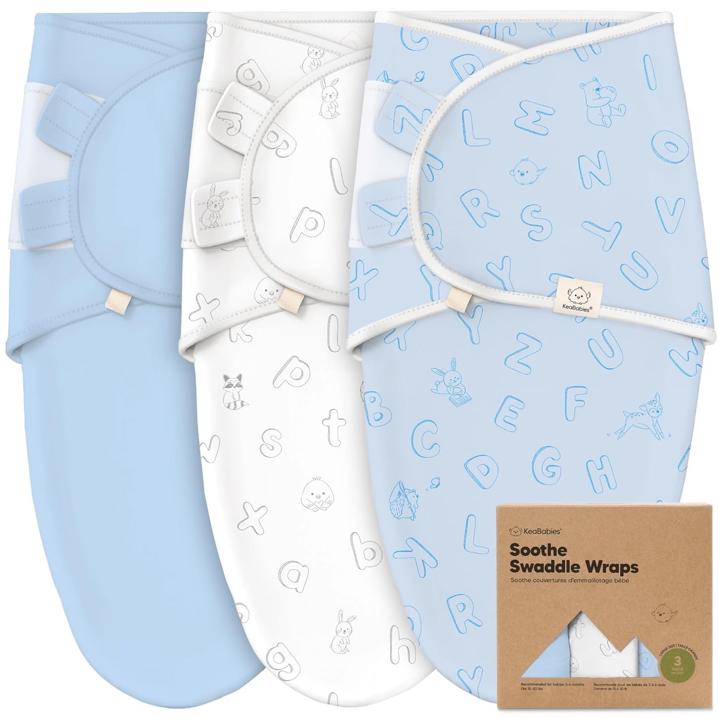 3-Pack Organic Baby Swaddle Sleep Sacks - Swaddles for Newborns, Infant 3-6 Months, Baby Girls, Boys, Soft & Snug Newborn Sleep Sack, Nursery Swaddling Blankets (ABC Land Cloud, Large)