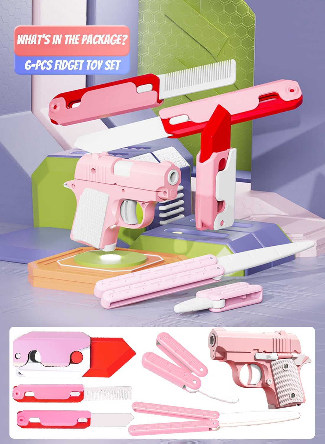 Fidget Gun Toy, Fidget Blaster Gun 1911 Titan Stress Shot ADHD Gun, 3D Printed Stress Anxiety Relief Pistol Toys