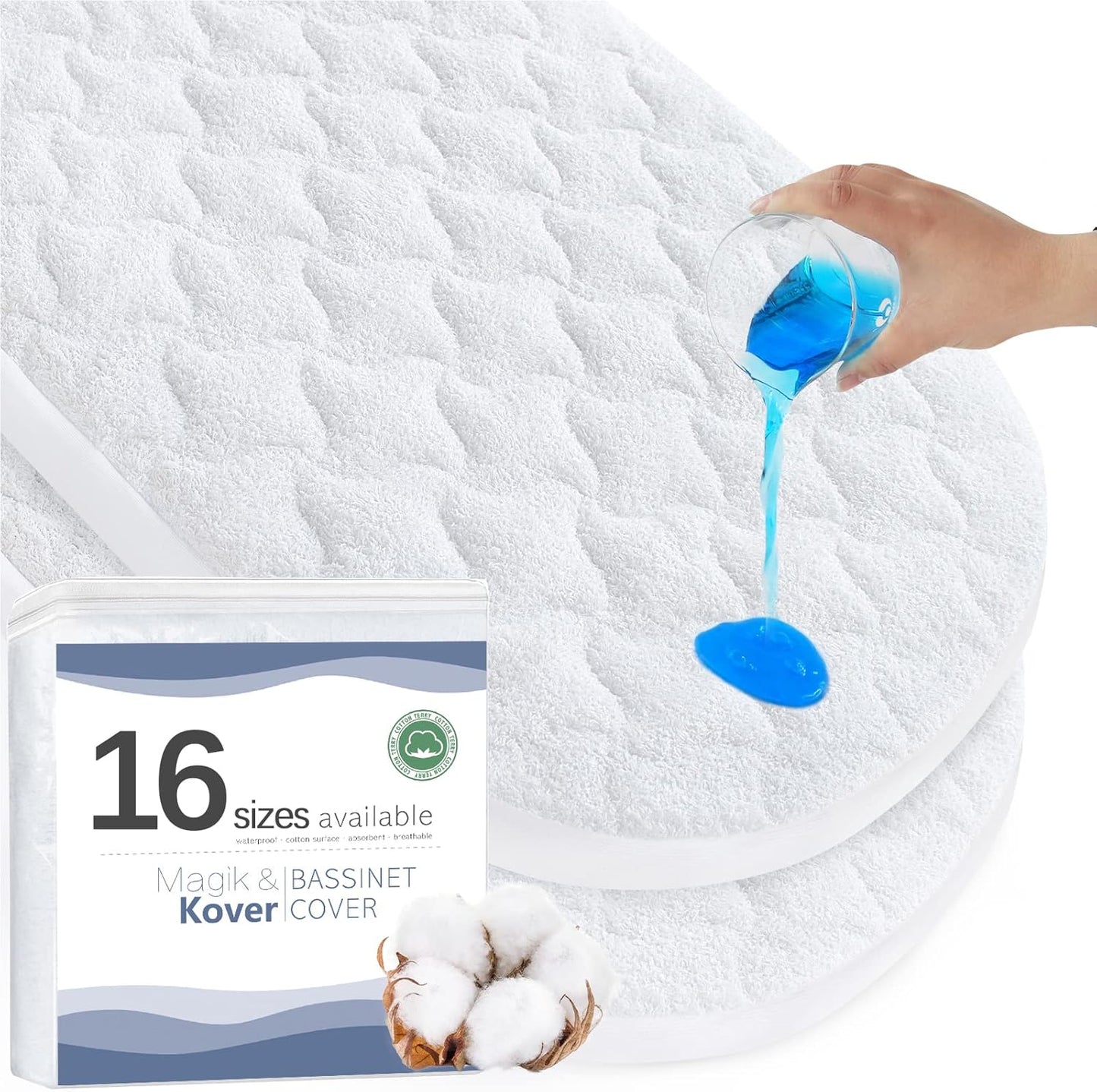 Bassinet Mattress Pad Cover 32" x 16" - Fit for Dream On Me Karley(Plus), Delta Children Deluxe, ANGELBLISS 3 in 1 Rocking, Safety 1st Bassinet, Waterproof Bassinet Mattress Protector