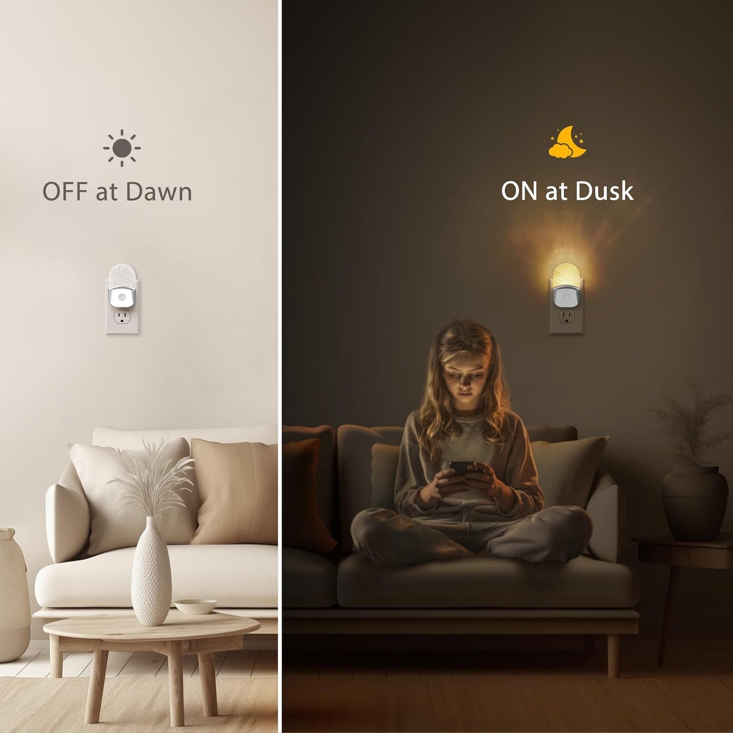 Night Lights Plug Into Wall [2 Pack], Color Changing Night Light for Kids, 8-Color RGB LED Nightlight with Dusk to Dawn Sensor for Bathroom Decor, Children Room, Gift, Silver Cover