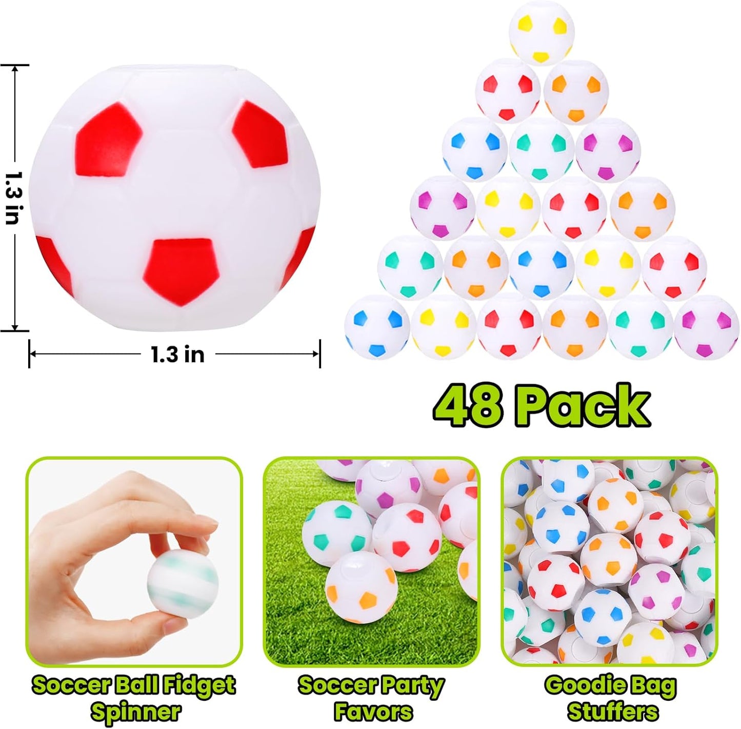 SCIONE 48 Pack Soccer Ball Fidget Spinner Soccer Party Favors for Kids 4-8 8-12 Goodie Bag Pinata Stuffers Classroom Prizes Kids Return Gifts for Birthday Halloween Party Sports Themed Party Favors