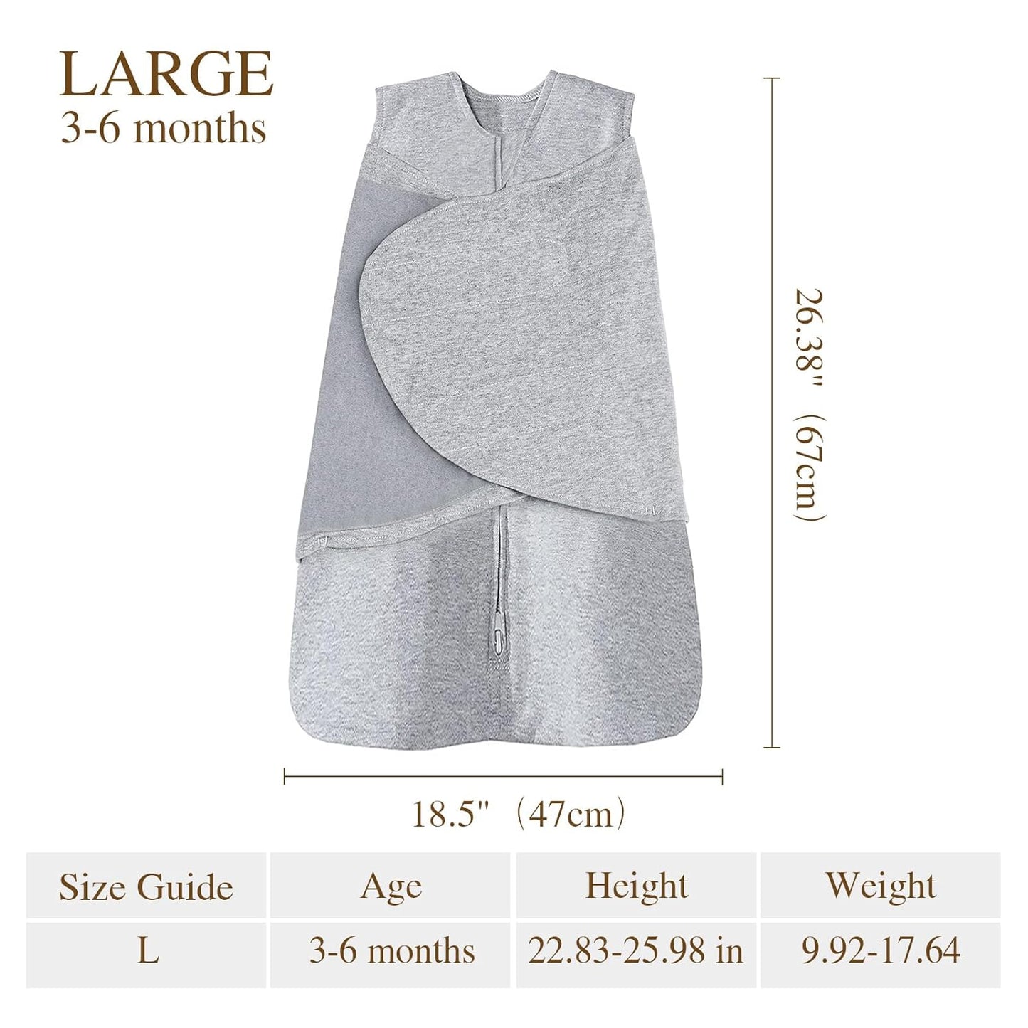 Swaddle-Blanket Baby Girl & Boy Swaddles Newborn Infant Transition 100% Cotton Wrap Blankets, 3-Way Adjustable Wearable Blanket, TOG 1.0 (Grey, 3-6 Month)