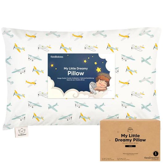 KeaBabies Toddler Pillow with Pillowcase, Jumbo 14X20 - Soft Organic Cotton Toddler Pillows for Sleeping - Machine Washable - Perfect for Travel, Toddler Bed Set (Plane)