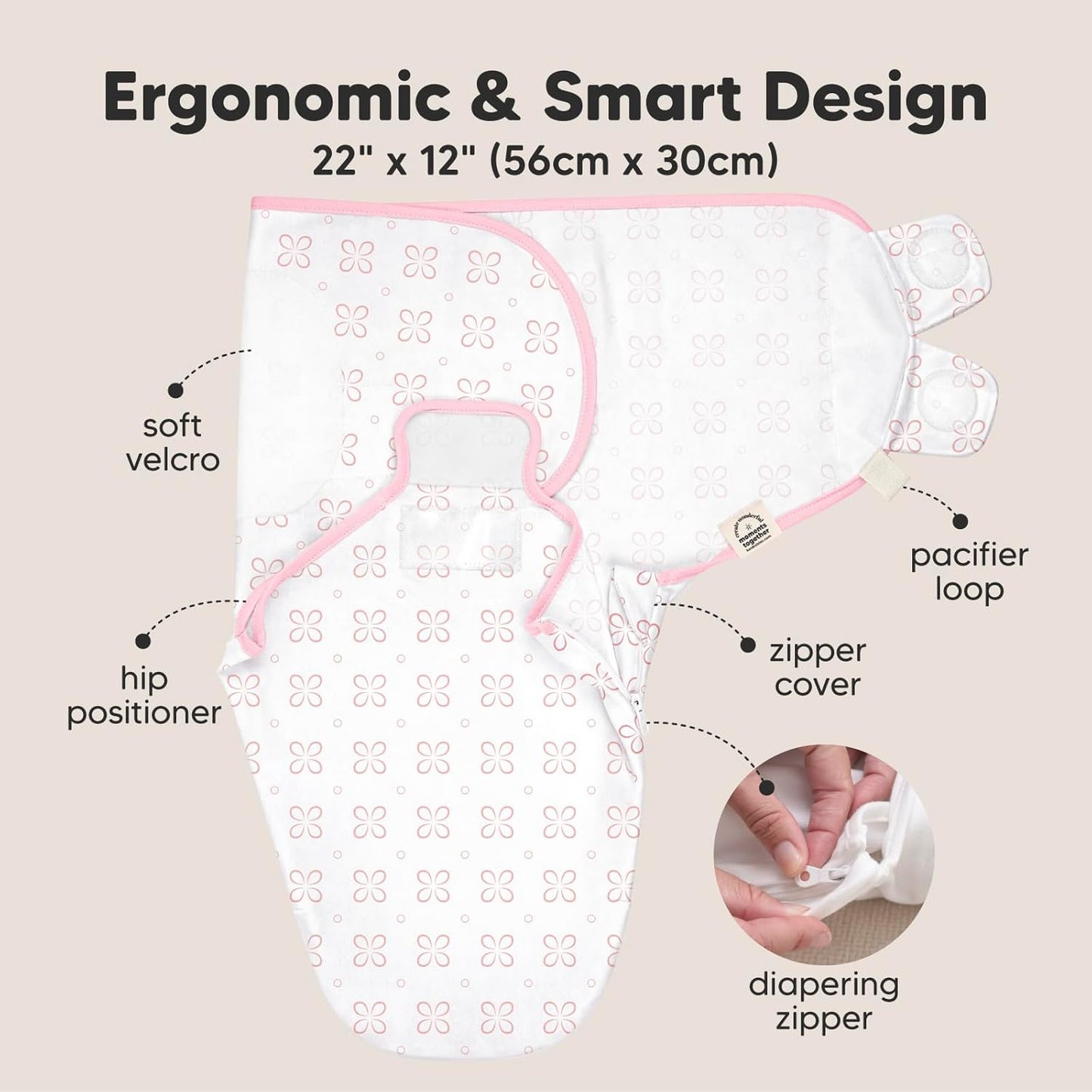 Baby Swaddle Sleep Sacks with Zipper - 3-Pack Swaddles for Newborns 0-3 Months, Infant, Baby Girls, Boys, Soft & Durable Newborn Sleep Sack, Easy Diaper Change Swaddling Blanket (Blossom)