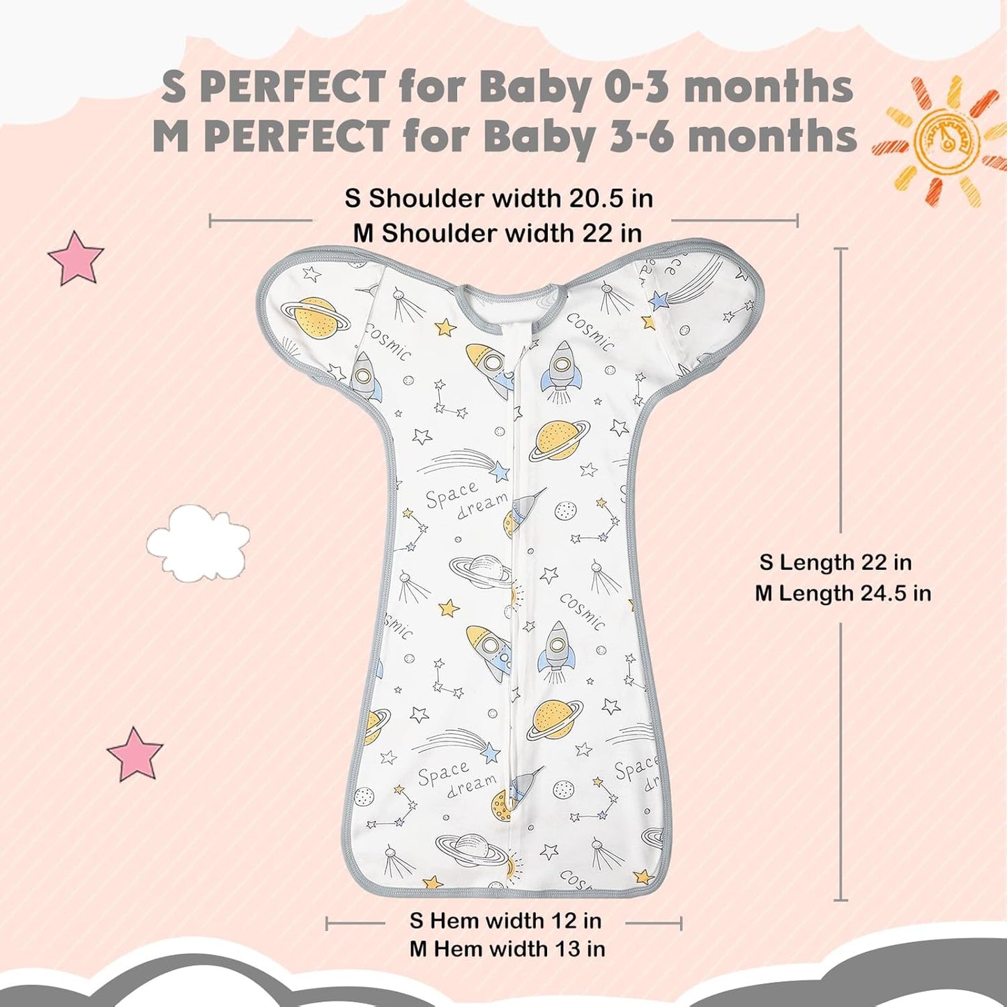 2 Pack Transition Swaddle with 2 Way Zipper, 2 in 1 Arms in/Out Transitional Arms Up Swaddle, 100% Cotton Newborn Swaddles Zipper Swaddles Baby Swaddling Sack Sleeping Sack 3-6 Months