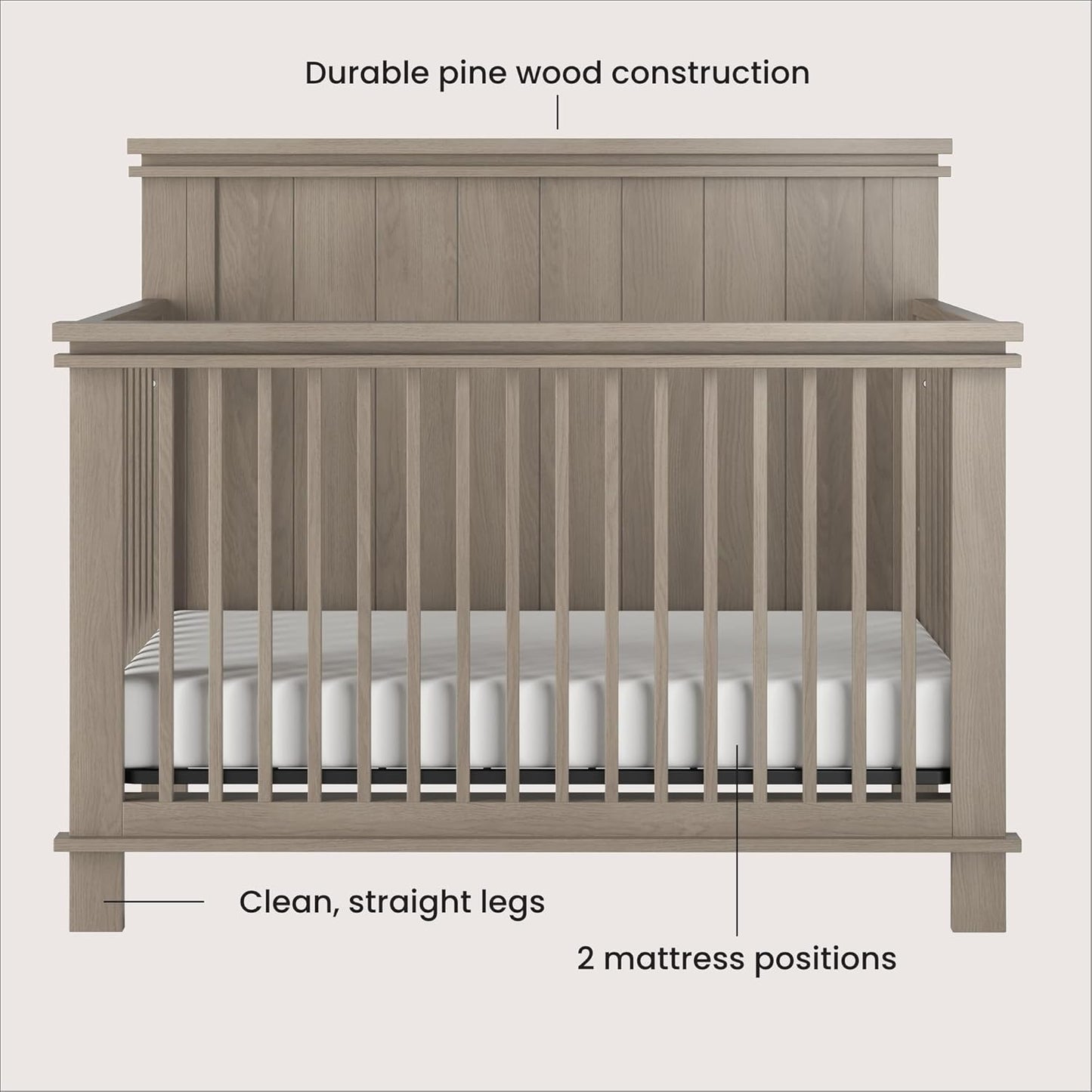 Child Craft Denman 4-in-1 Convertible Crib, Baby Crib Converts to Day Bed, Toddler Bed and Full Size Bed, 3 Adjustable Mattress Positions, Non-Toxic, Baby Safe Finish (Crescent Gray)