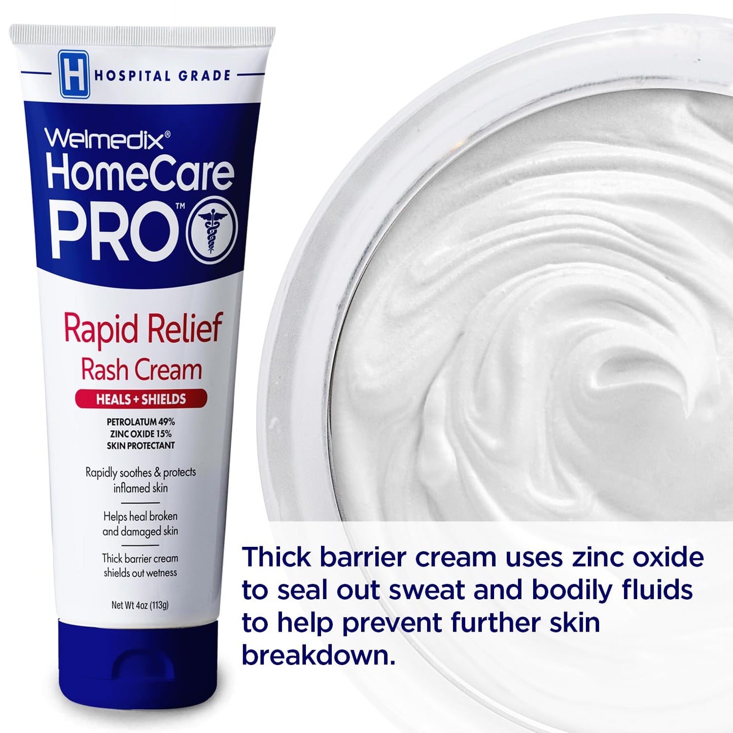 Welmedix Rapid Relief Diaper Rash Cream with Zinc Oxide, Hospital Grade Barrier Cream for Adults, and Babies with Fragile or Sensitive Skin (4oz Tube, Pack of 3)