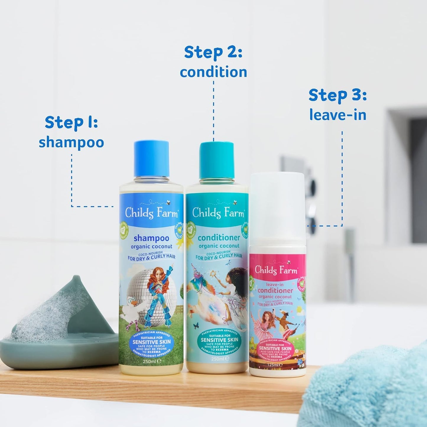 Childs Farm, Kids Coco-Nourish Leave in Conditioner, Organic Coconut ,Curly & Coily Hair, Conditions & Nourishes, Suitable for Dry, Sensitive & Eczema-Prone Skin & Scalp, 4.2 Fl Oz