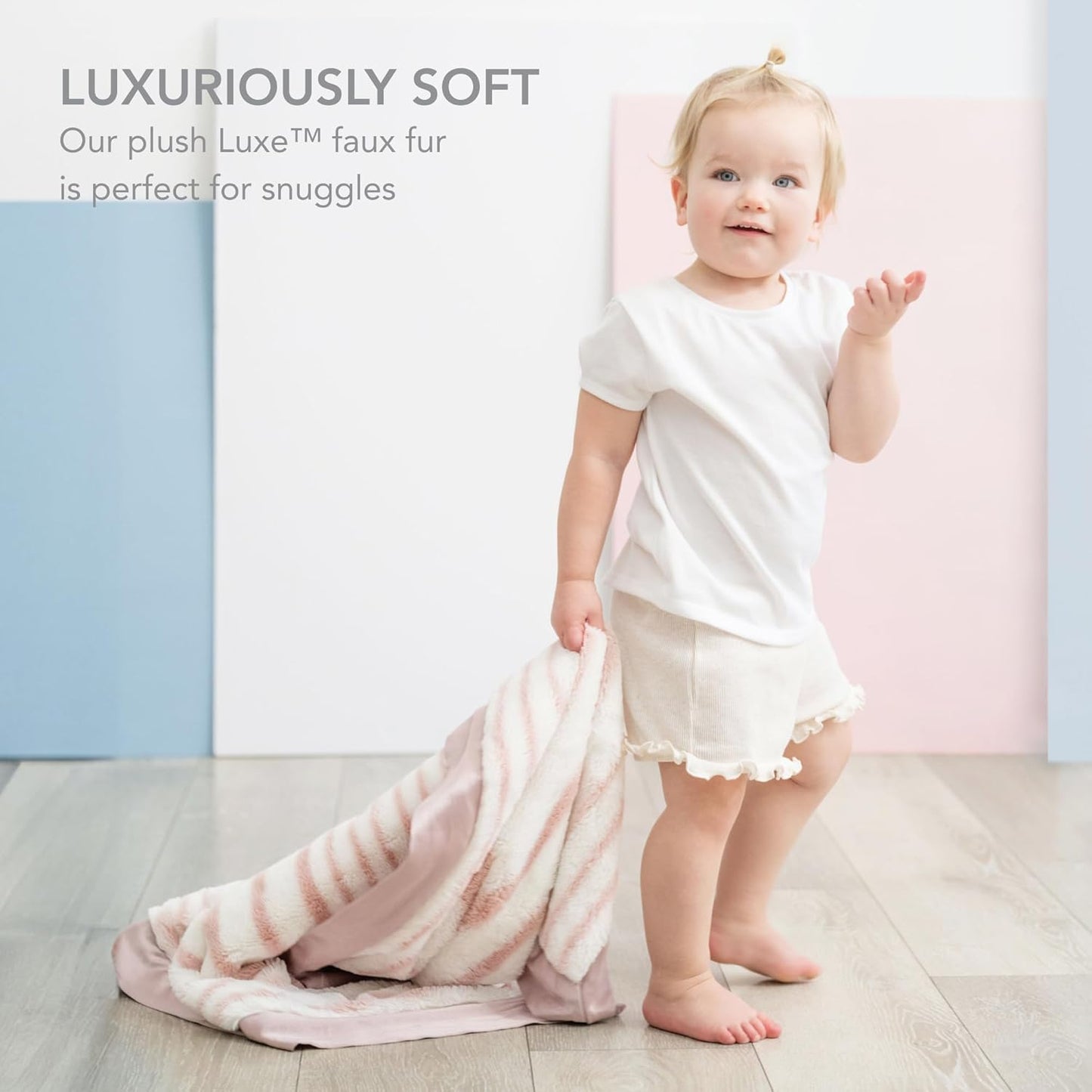 Little Giraffe Baby Blanket - Luxe Soft Blanket with Satin Trim - Baby Stroller Blanket - Newborn Baby Essentials & Baby Gifts - 29"x35" - Strand Dusty Pink