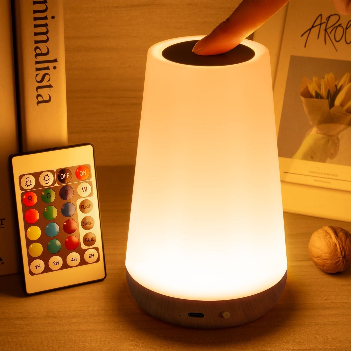 Night Light, Dimmable Touch Lamp for Bedroom, 13 RGB Colors & 5 Brightness, Portable Rechargeable Bedside Table Lamp for Baby Nursery, Night Lights for Bedroom Living Room Bathroom Hallways