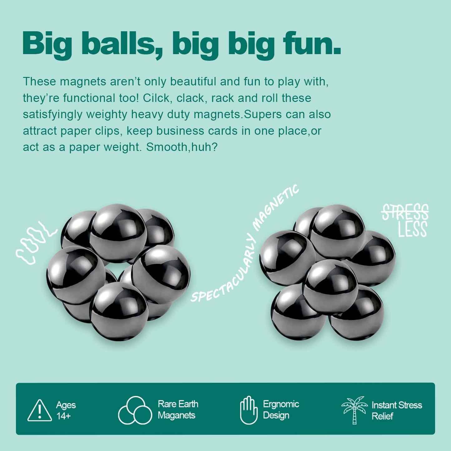 33mm Magnetic Balls Fidget Toys for Adults, Magnet Balls Metal Fidget Desk Toys for Office, Magnets and Stress Relief Gifts for Birthday(4 Pcs)