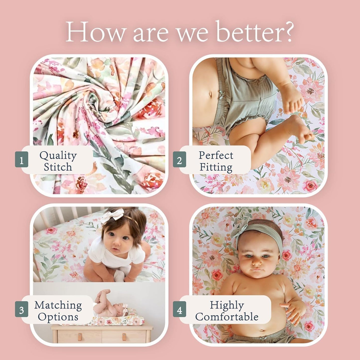 Baby Girls Crib Sheets | 2 Pack Floral & Solid Pink Ultra-Soft Bedding for Crib Mattress and Toddler Beds |Blended Cotton Fitted Crib Sheet for Baby Girls Comfort and Elegance by Max&So