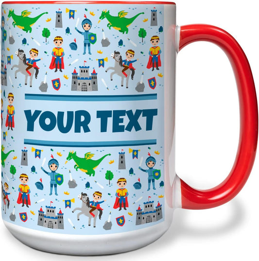 Personalized Mug for Kids - Princes - Custom Name/Text, Ceramic Hot Chocolate/Cocoa/Coffee Cup for Boys, Birthday/Christmas/Holiday Gift - 15 oz, Red Handle