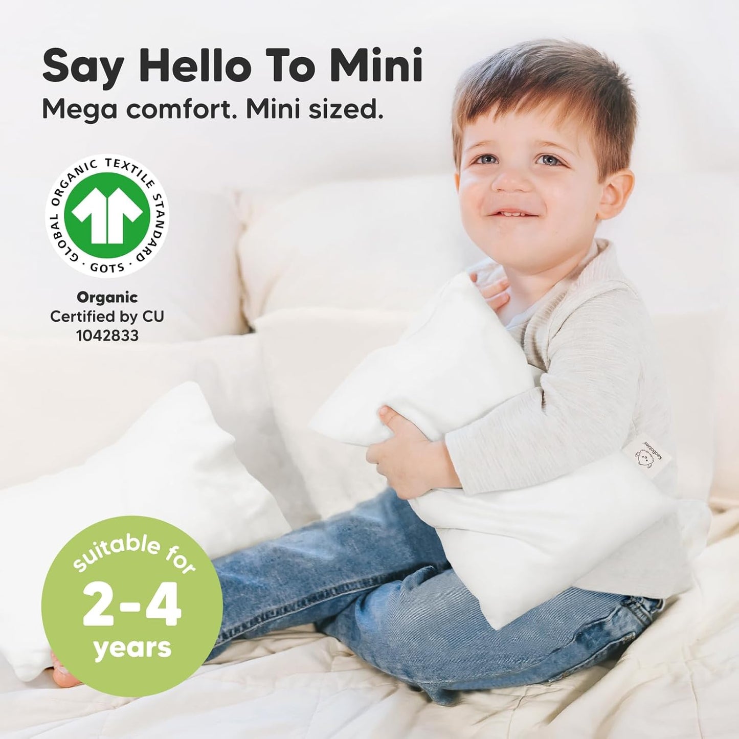 Mini Toddler Pillow with Pillowcase - 9x13 My Little Dreamy Travel Kids Pillow for Sleeping, Toddler Bed, Small, Tiny, Organic Cotton Pillowcase, Soft & Breathable, Kids 2-4 Years Old(Soft White)