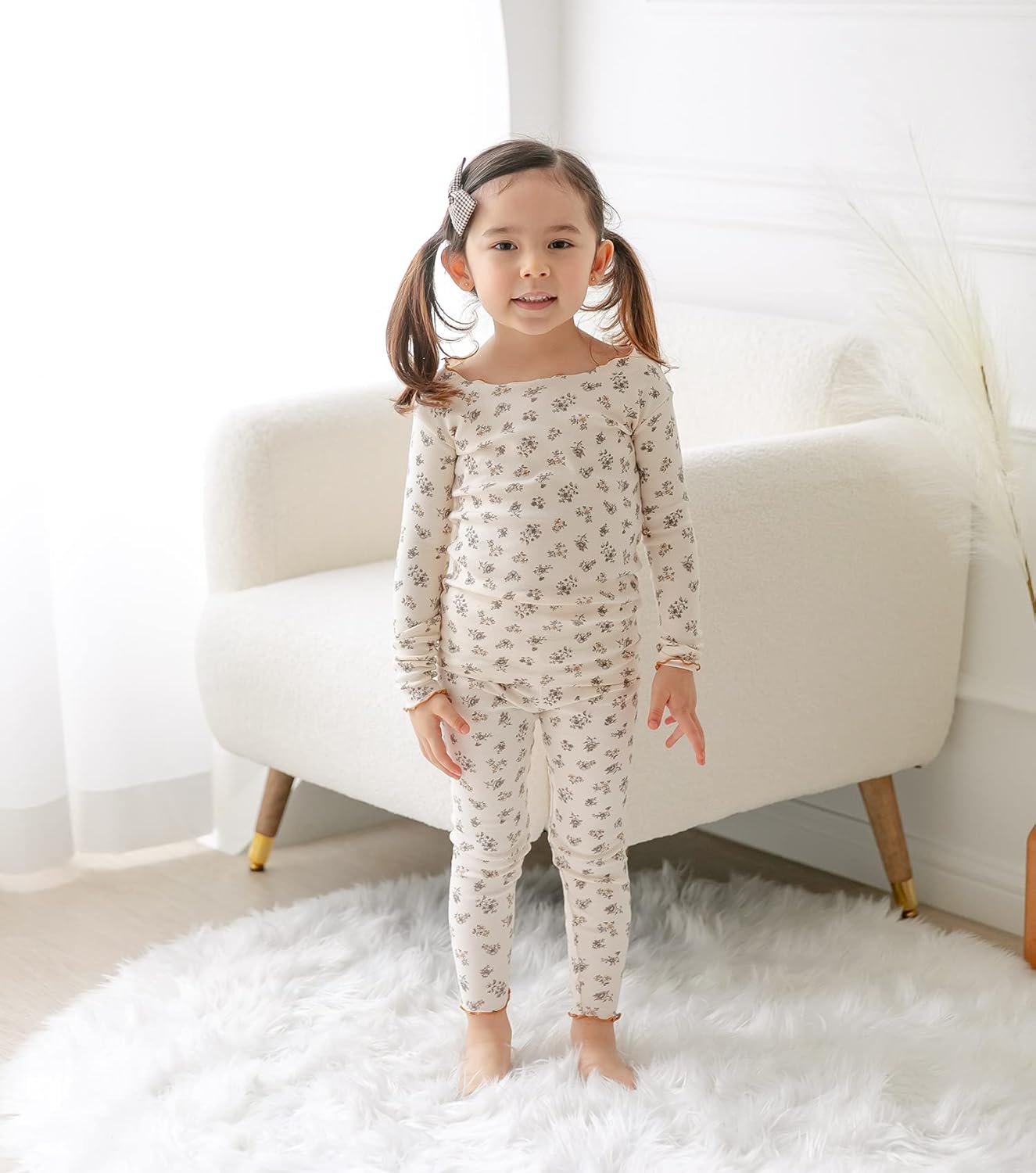 AVAUMA Baby Boy Girl Pajama Set 6M-7T Kids Cute Toddler Snug fit Flower Pattern Design Pjs Cotton Sleepwear Ruffled Shirring