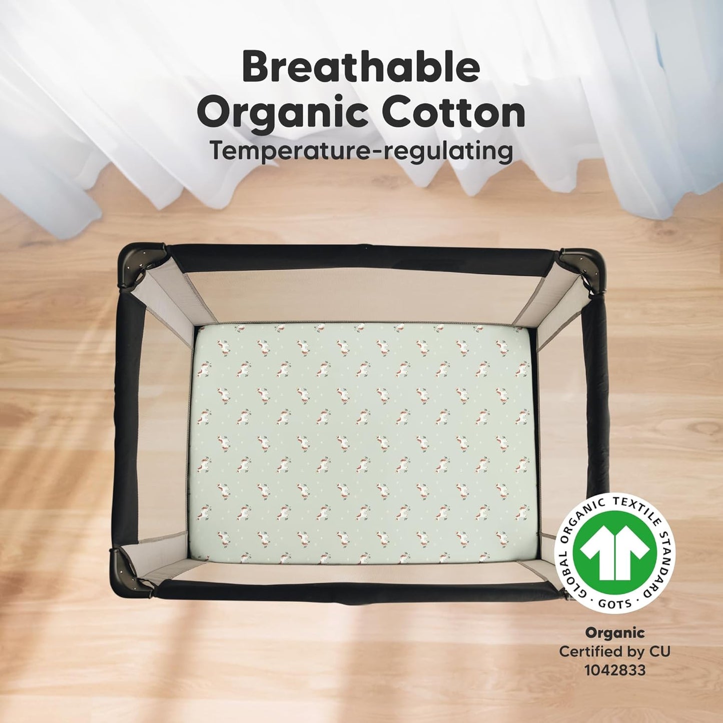 2-Pack Mini Crib Sheets Fitted - 38x26 Pack N Play Sheets for Pack and Play Mattress, Organic Cotton, Soft & Breathable Playard Bedding, Neutral Mini Toddler Bed Cover for Boys, Girls (Lune Mystic)