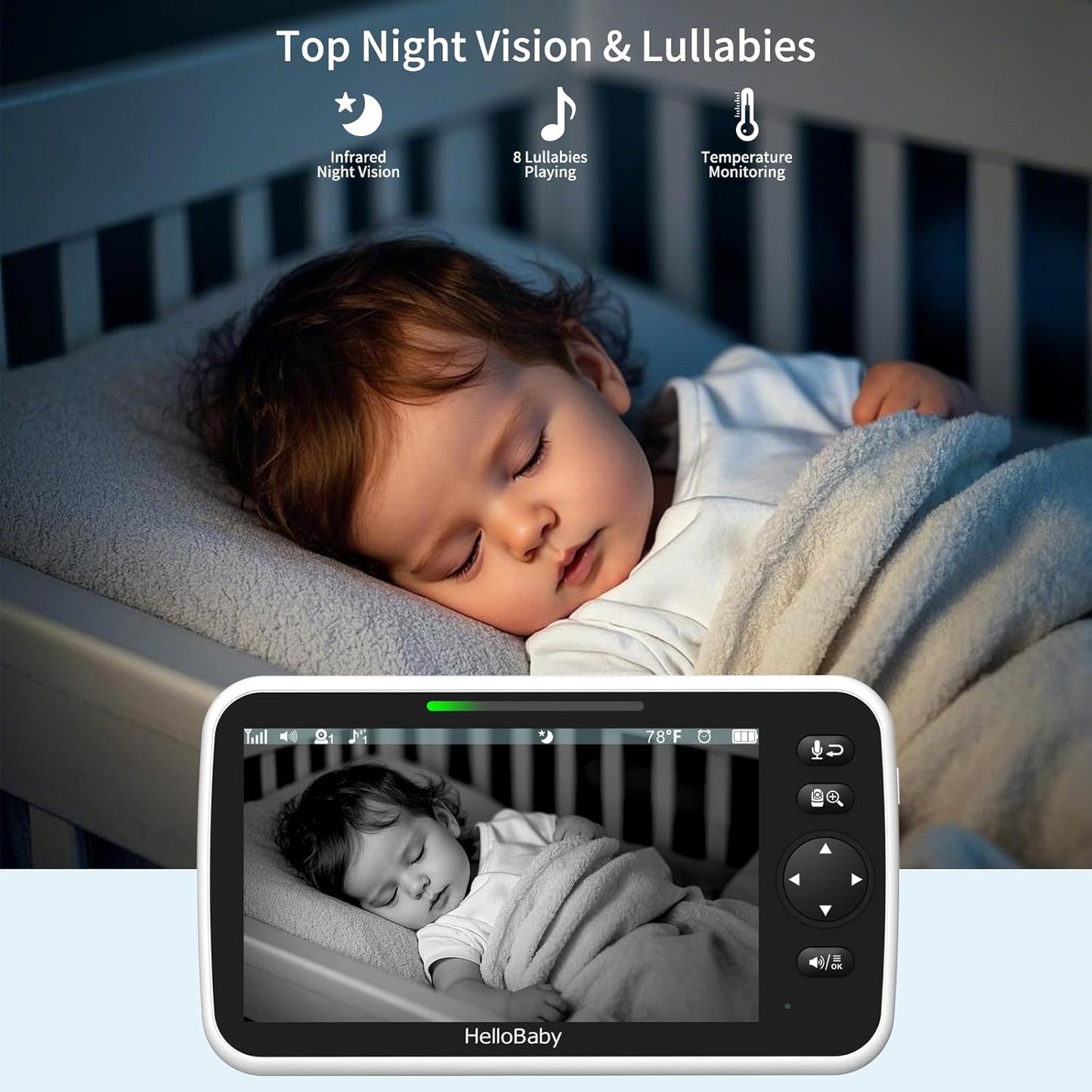 HelloBaby Baby Monitor 2 Cameras, 6'' World First IPS Split-Screen 30H Battery, No WiFi 2-Way Audio, Video, VOX, Double Cameras Pan-Tilt-Zoom, Night Vision, 8 Lullabies, 1000ft for Twins