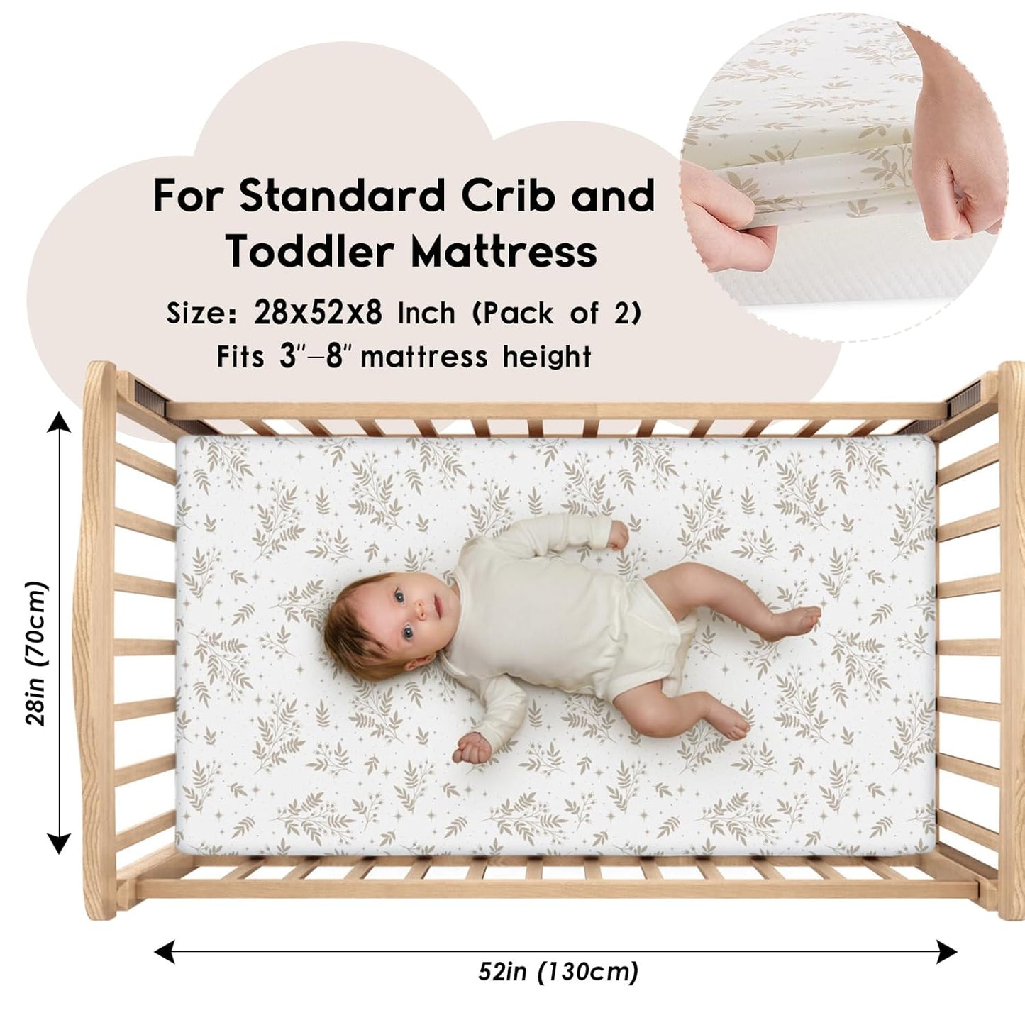 Yoofoss Baby Crib Sheets for Boys Girls, Fitted Crib Sheet 2 Pack for Standard Crib and Toddler Mattress, Super Soft Microfiber Baby Sheet 28x52x8in(Brown+Leaf)