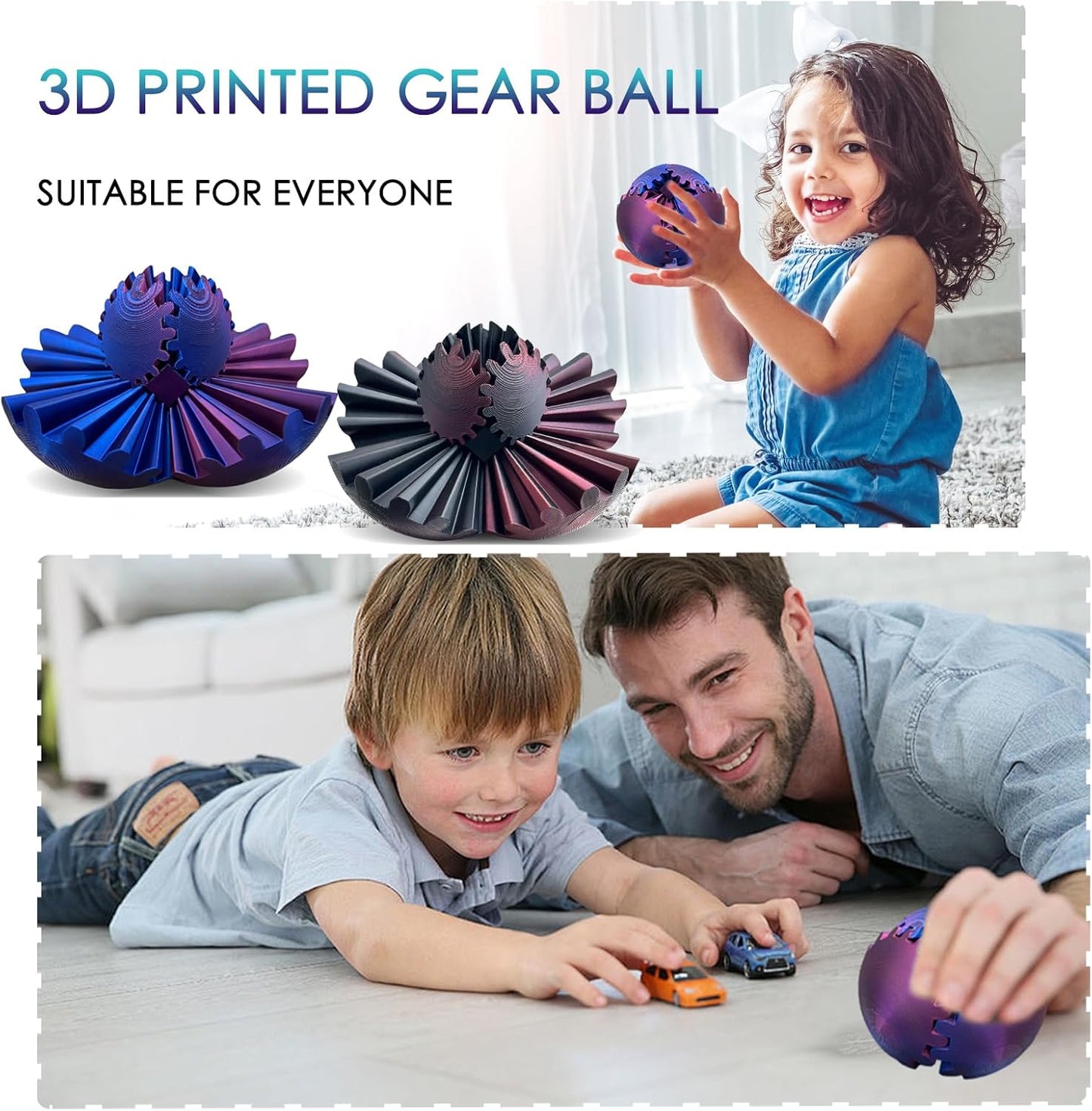 Gear Ball 3D Printed, The Steampunk Whirling Wonder Fidget Ball Toy, Gear Ball 3D Model Cube Fidget Toy, Funny Stress & Anxiety Relaxing Fidget Toy for Adults & Kids (Pink&Gray)