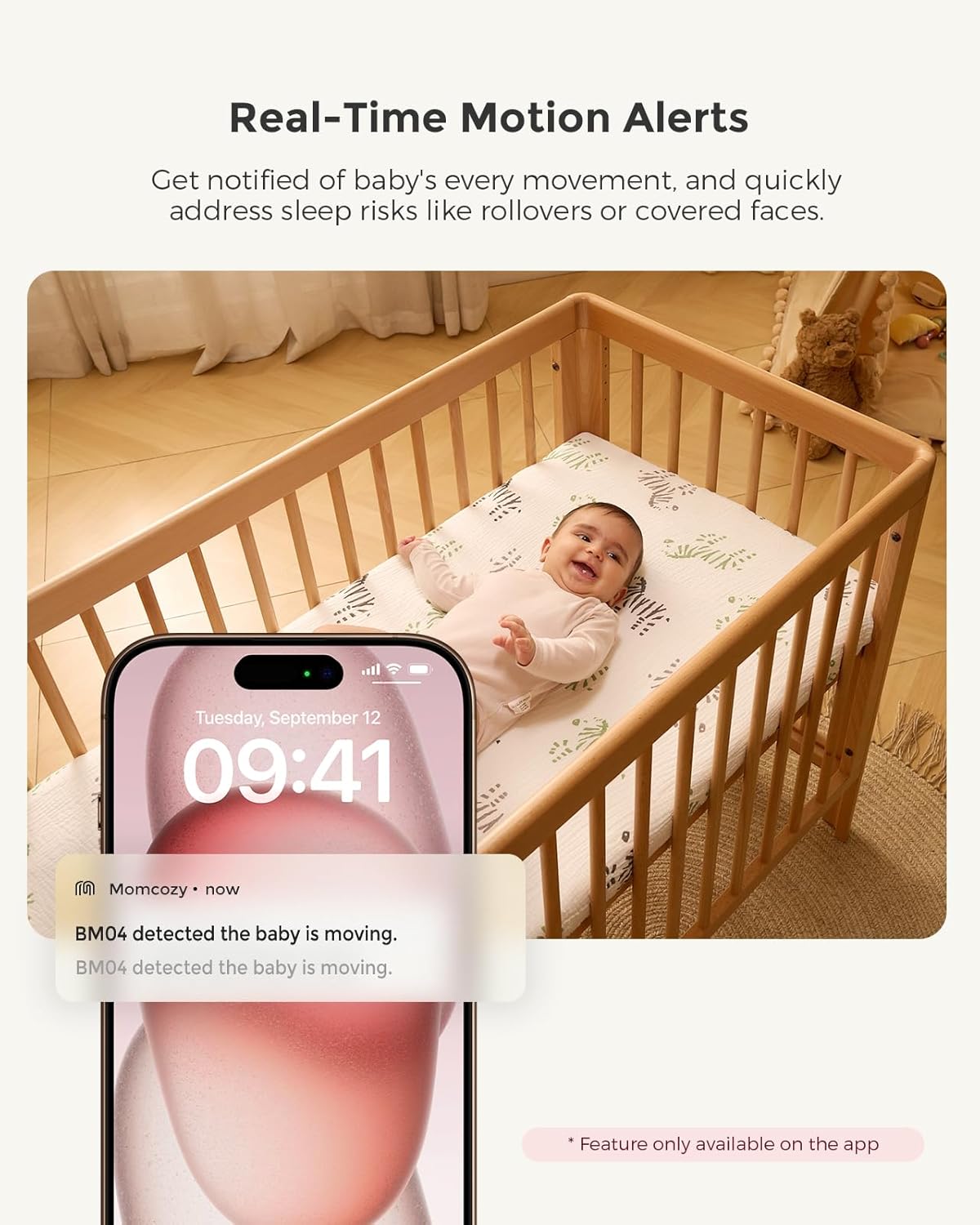 Momcozy Smart WiFi Baby Monitor with Camera and Audio, 5" 1080P Screen with Wall Mount, Motion & Cry Detection, Safe Fence, Clear Night Vision, 5000mAh Battery, 2-Way Talk, Photo & Video Recording