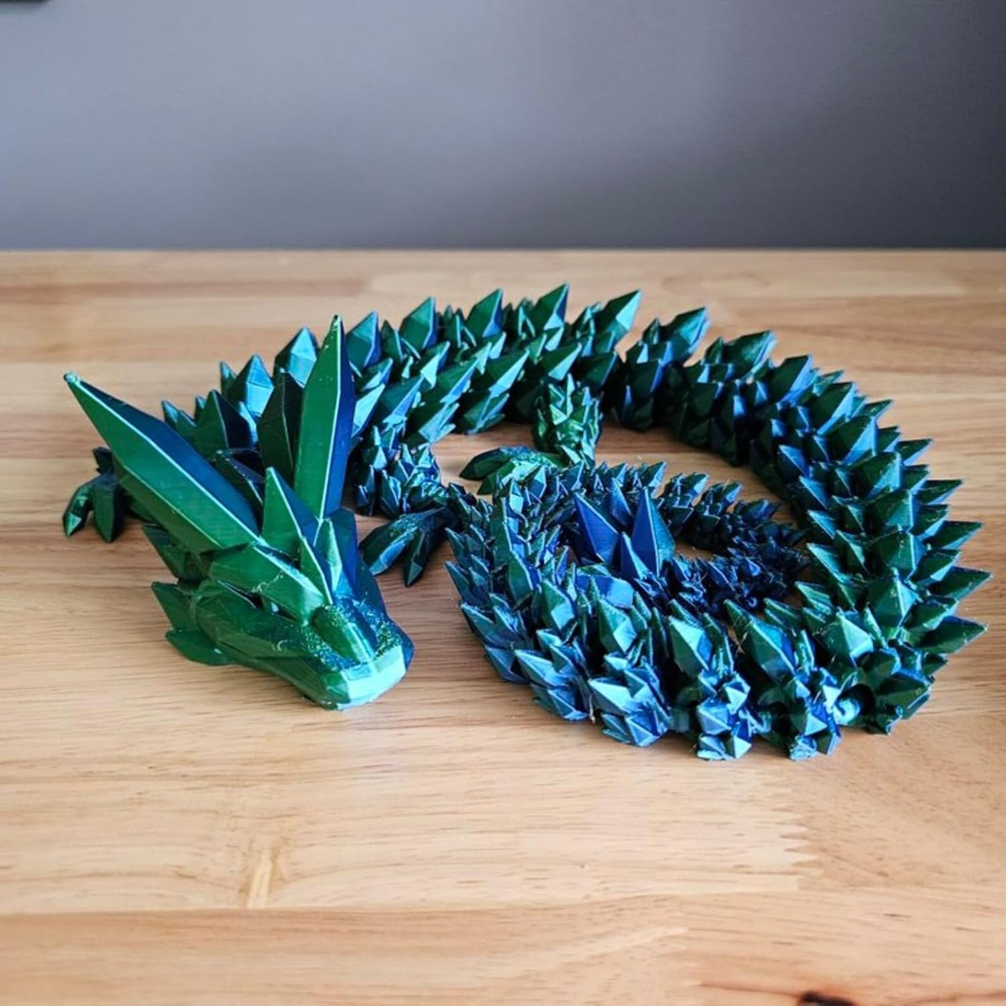 Crystal Dragon - Articulated Flexi Dragon - 3D Printed Gift (Adult, Blue/Green)
