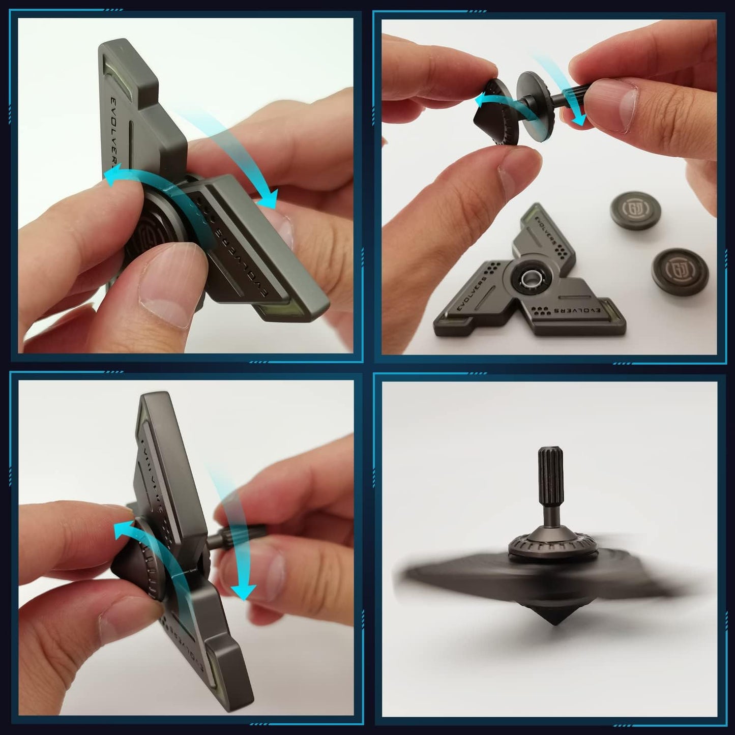 Cyclone Fidget Spinners, Gray Metal with Blue Luminous,Durable High Speed Silent Bearing, Finger Hand Spinner, Relieve Stress & Anxiety,Toys/Gifts for Adults & Kids (DIY Accessories Included)