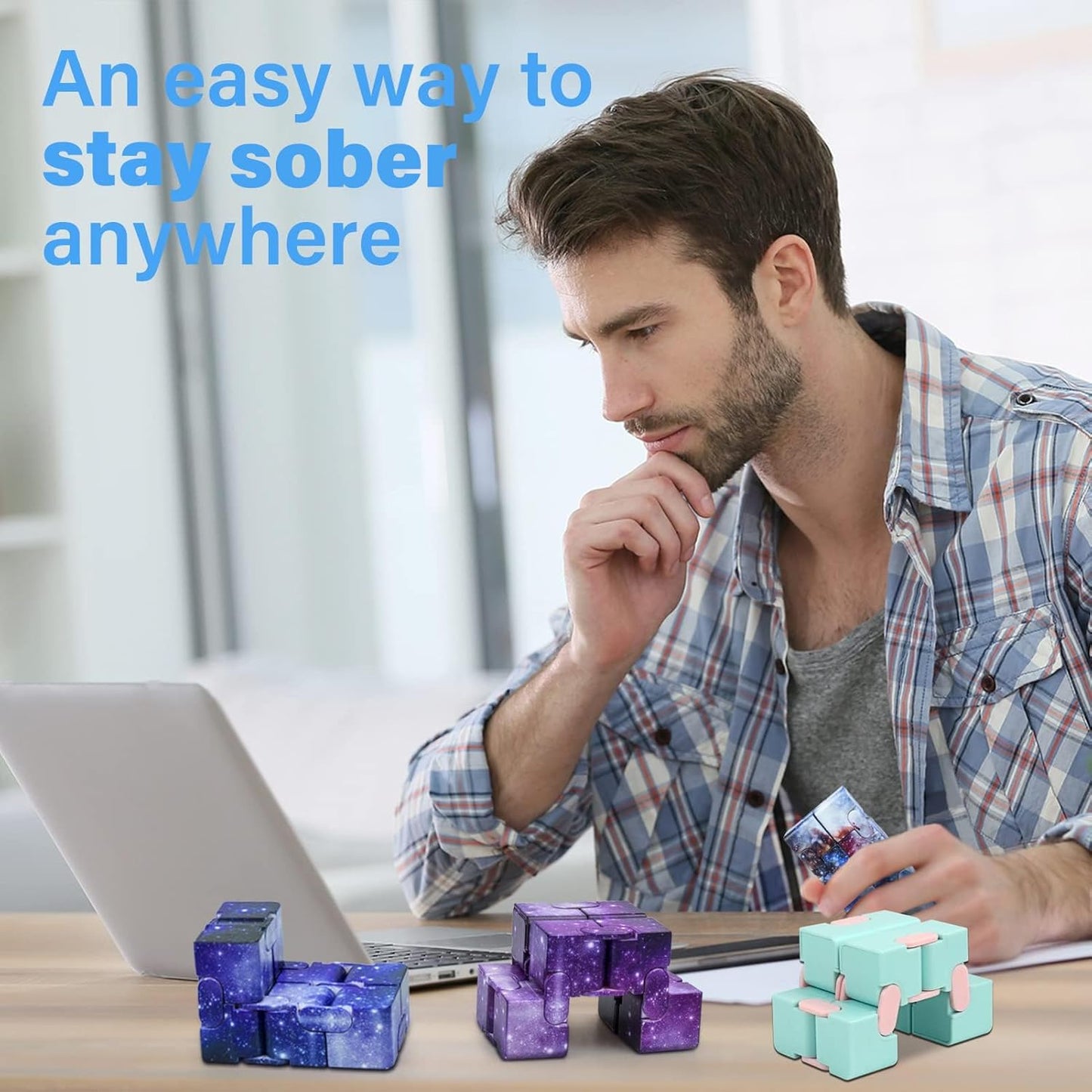 Infinitycube Fidget Toy Stress Relieving Fidgeting Game for Kids and Adults,Cute Pocket-sized Unique Gadget for Anxiety Relief and Kill Time (4, Galaxy & Macaron Blue)