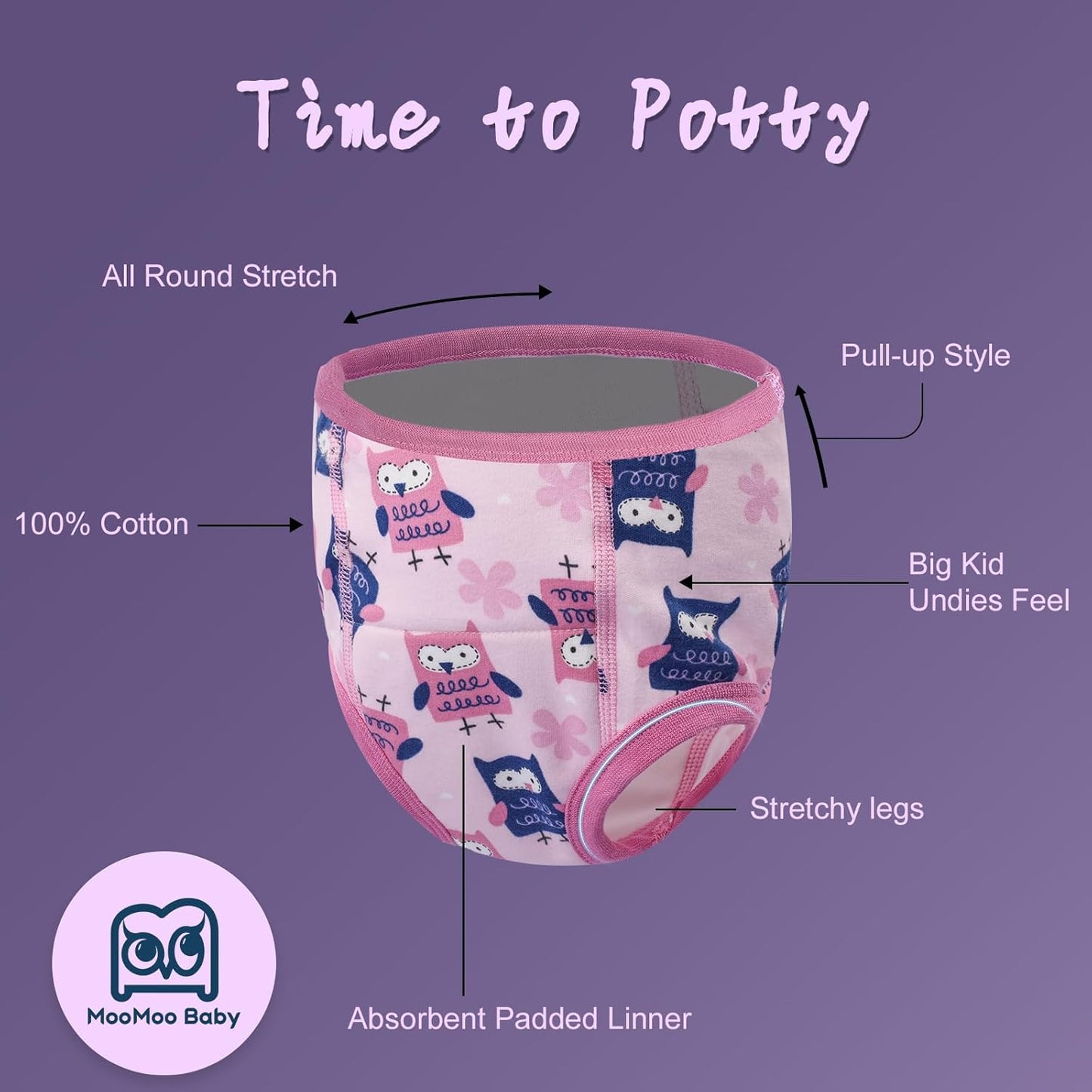 MooMoo Baby Absorbent Potty Training Pants 8 Packs Cotton Training Underwear for Girls 3T