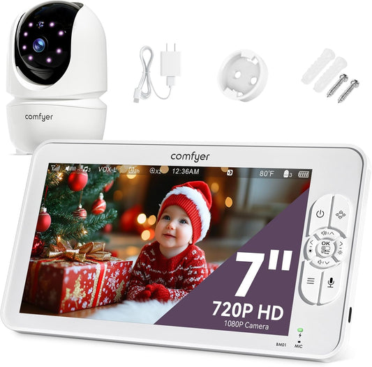 Baby Monitor with Camera and Audio, 7" 720P HD Video Baby Monitor No WiFi, 4000mAh Battery, VOX Mode, Auto Night Vision, Hack Proof, Remote PTZ