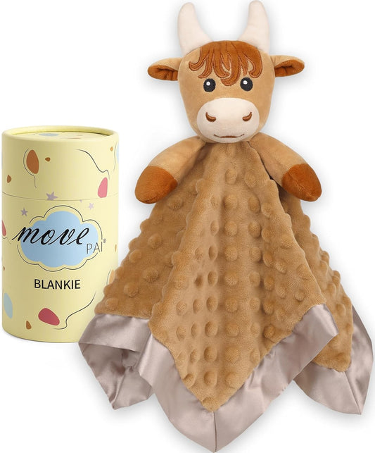 Loveys for Babies, Soft Baby Security Blanket Lovies for Babies, Stuffed Animals Blankie for Newborn Infant with Baby Snuggle Toy, Baby Boys Gifts Highland Cow Security Blanket 16 Inch