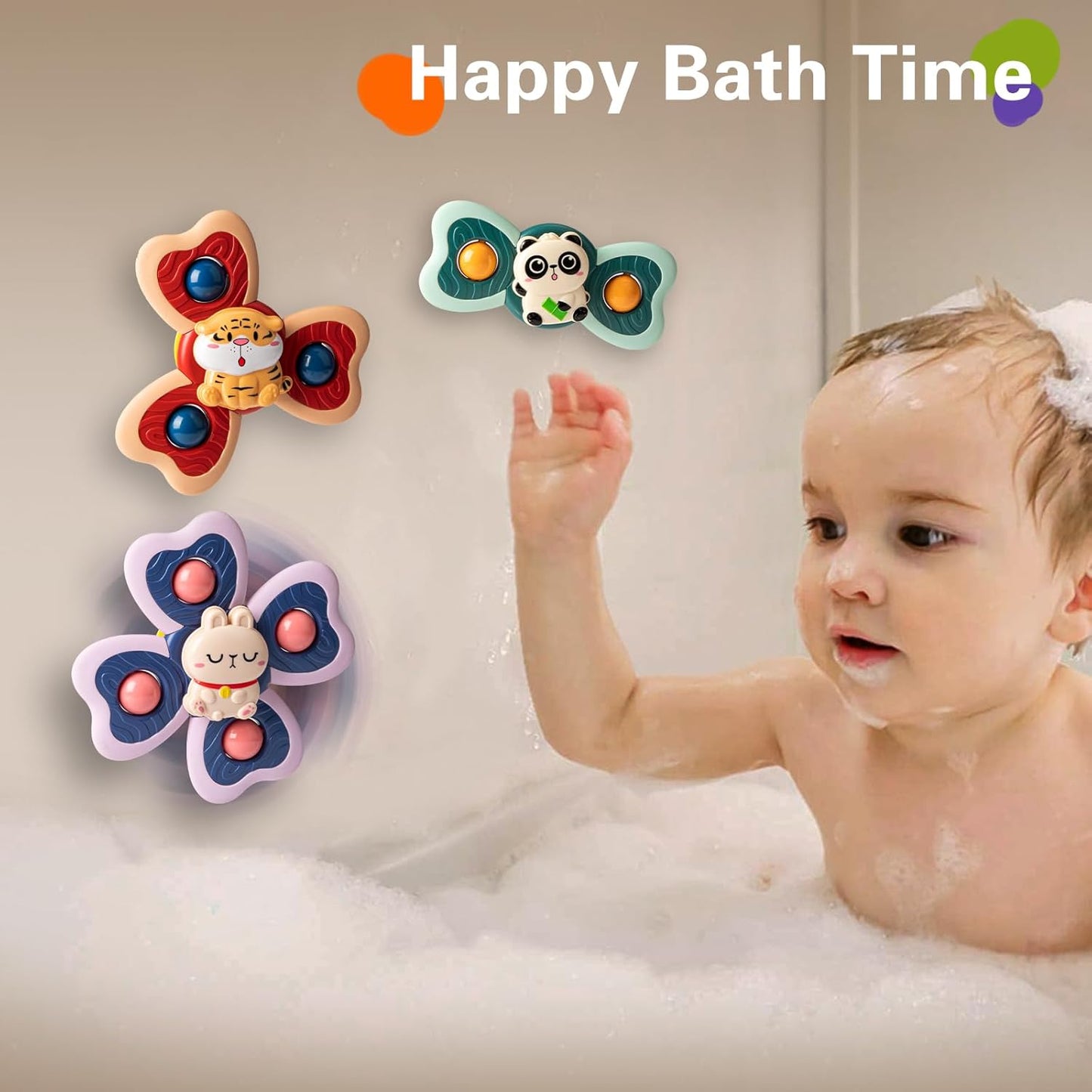 3PCS Animal Suction Cup Spinner Toys for 1 2 Year Old Boys Spinning Toys Baby Toys 12-18 Months Sensory Toys for Toddlers 1-3 First Birthday Baby Gifts for 1 Year Old Girls