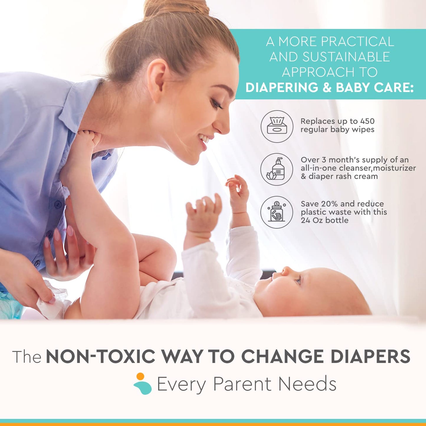 3-in-1 Diaper Care - Baby Cream, Cleanser & Lotion Organic - Diaper Rash - Rash Ointment - Cream to Clean, Moisturize & Protect Skin Made in France, 24 oz