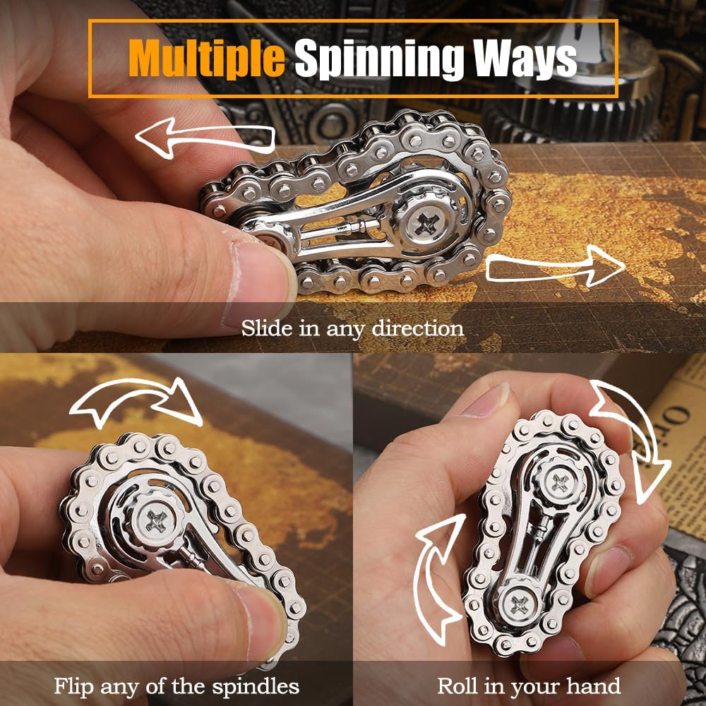 Cool Sprockets Fidget Chain, Assemble Fidget Spinner Ring Toys for Kids Adults, Metal Fidgeting Sensory Bike Chain Gears Cube, EDC Novelty Stress Relief Hand Finger Spinner Kinetic Desk Office Gift