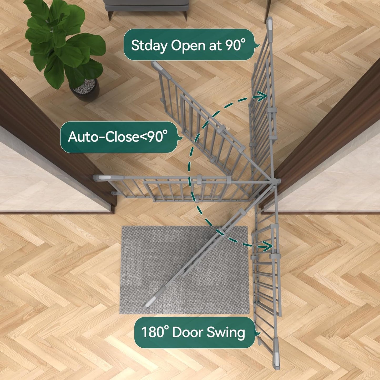 Babelio 31.5-55" No Bottom Bar Baby Gate Extra Wide, 2-in-1 Auto Close Dog Gate for The House, Stairs and Doorways, with Large Walk Thru Door, Grey