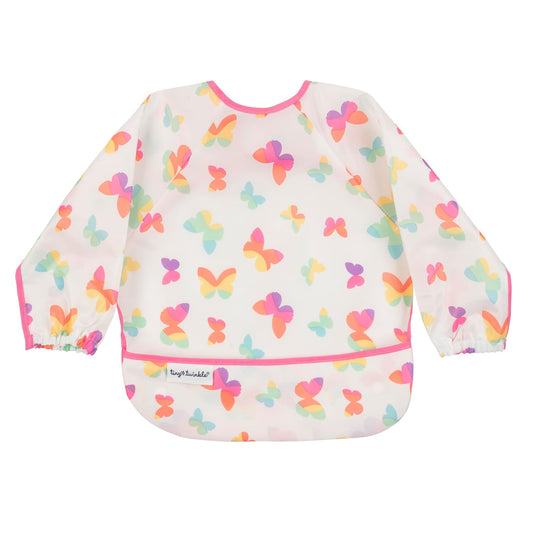 Tiny Twinkle Mess Proof Baby Bib,Waterproof Smock Baby Bib for Eating,Machine Washable Long Sleeve Bib,Baby Led Weaning,Toddler Bib (Butterflies, Small 6-24 Months)