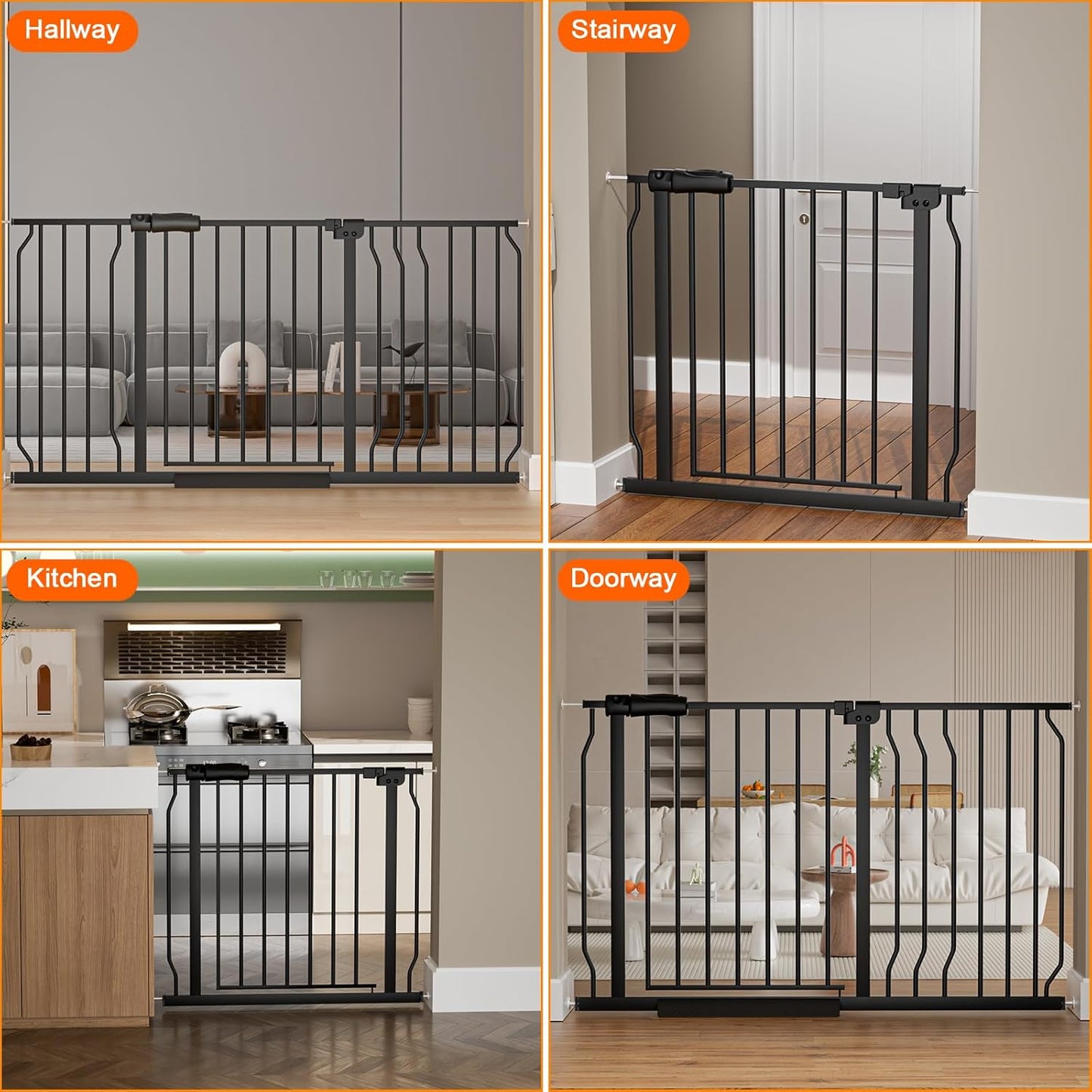 HOOEN 30" Tall Extra Wide Baby Gate for Doorways Stairs 53 to 57.5 Inch Large Long Wide Pressure Mounted Pet Dog Gate Walk Through Child Safety Gate with Extension Kit