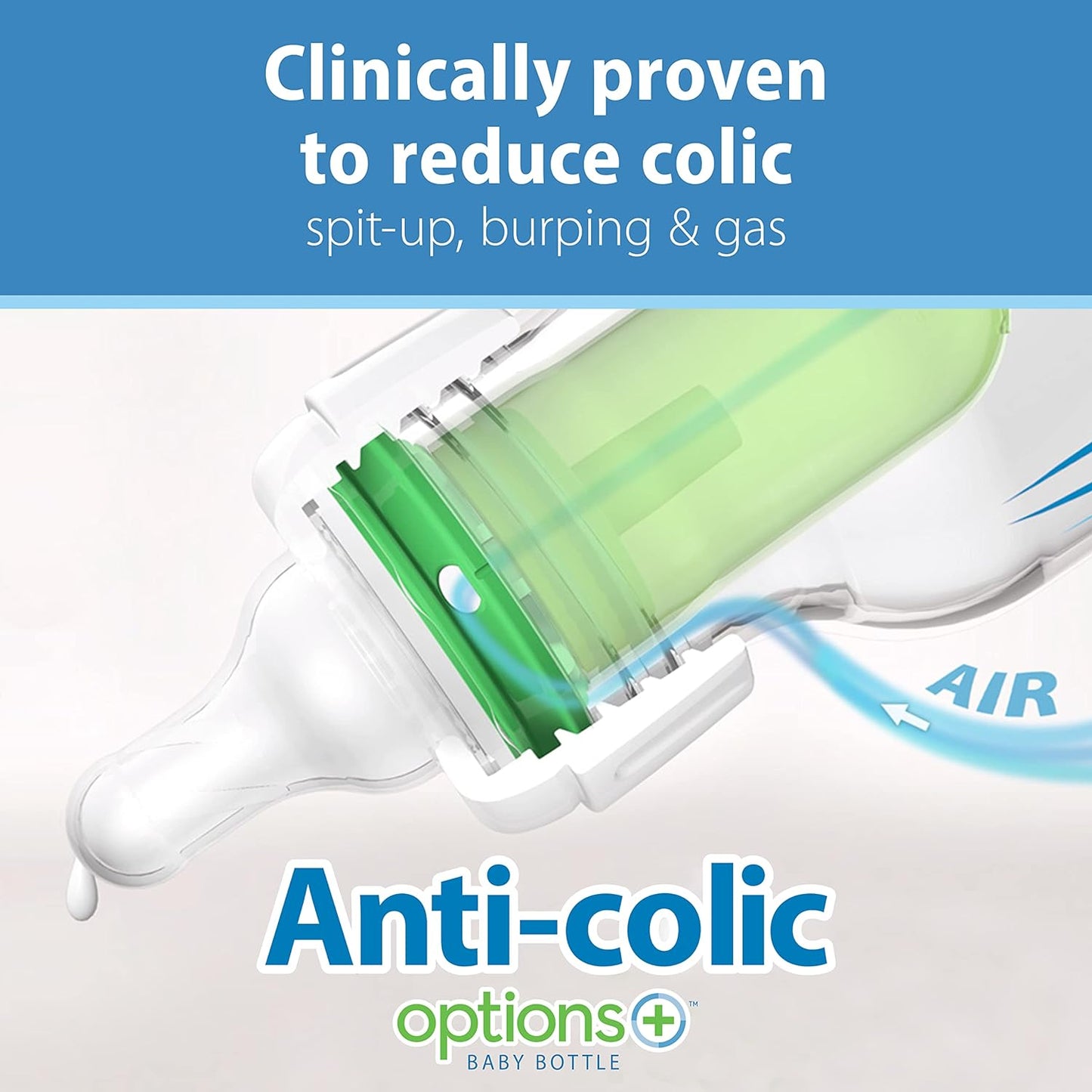 Dr. Brown's Natural Flow Anti-Colic Options+ Narrow Baby Bottle, 2 oz/60 mL, with Preemie Flow Nipple, 0m+, 4 Pack