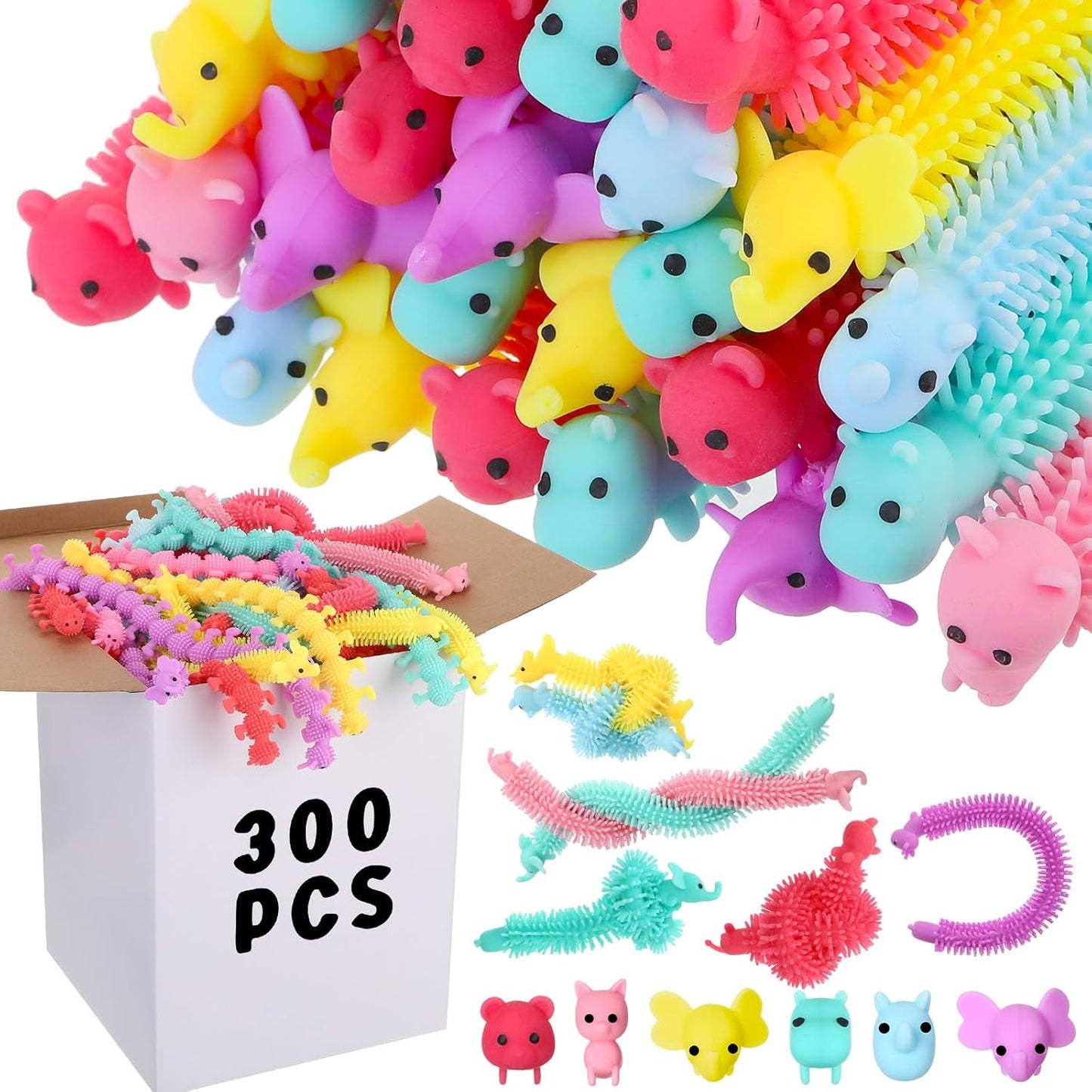 Chivao Bulk Stretchy String Fidget Toys Animal Sensory Toys Pack Worm Sensory Stress Fidget Toys for Adults Stress Anxiety Relieve Relaxing Party Favors(100 Pack, Animal Style)